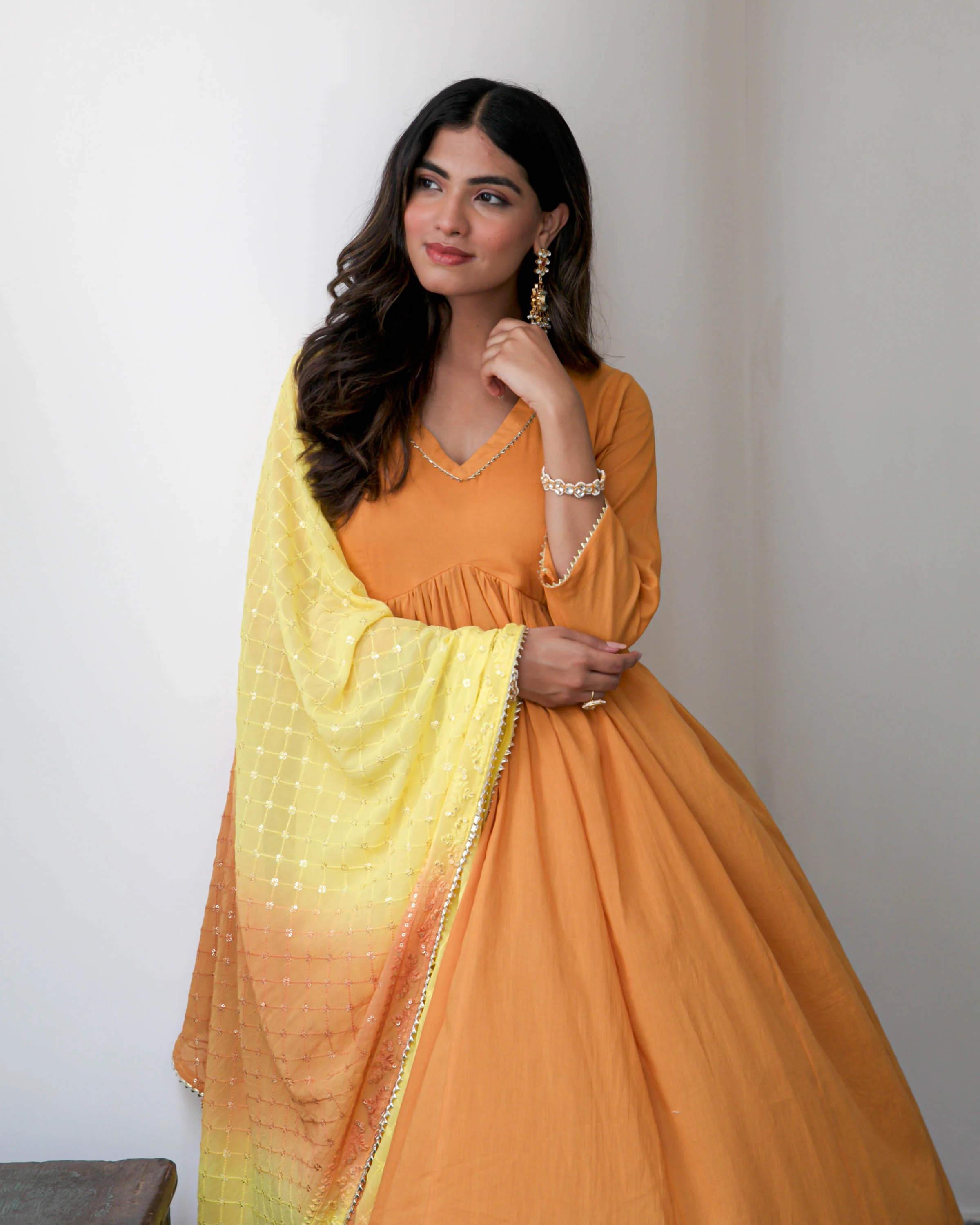 Yellow Rust Cotton Suit Set - Woolfily