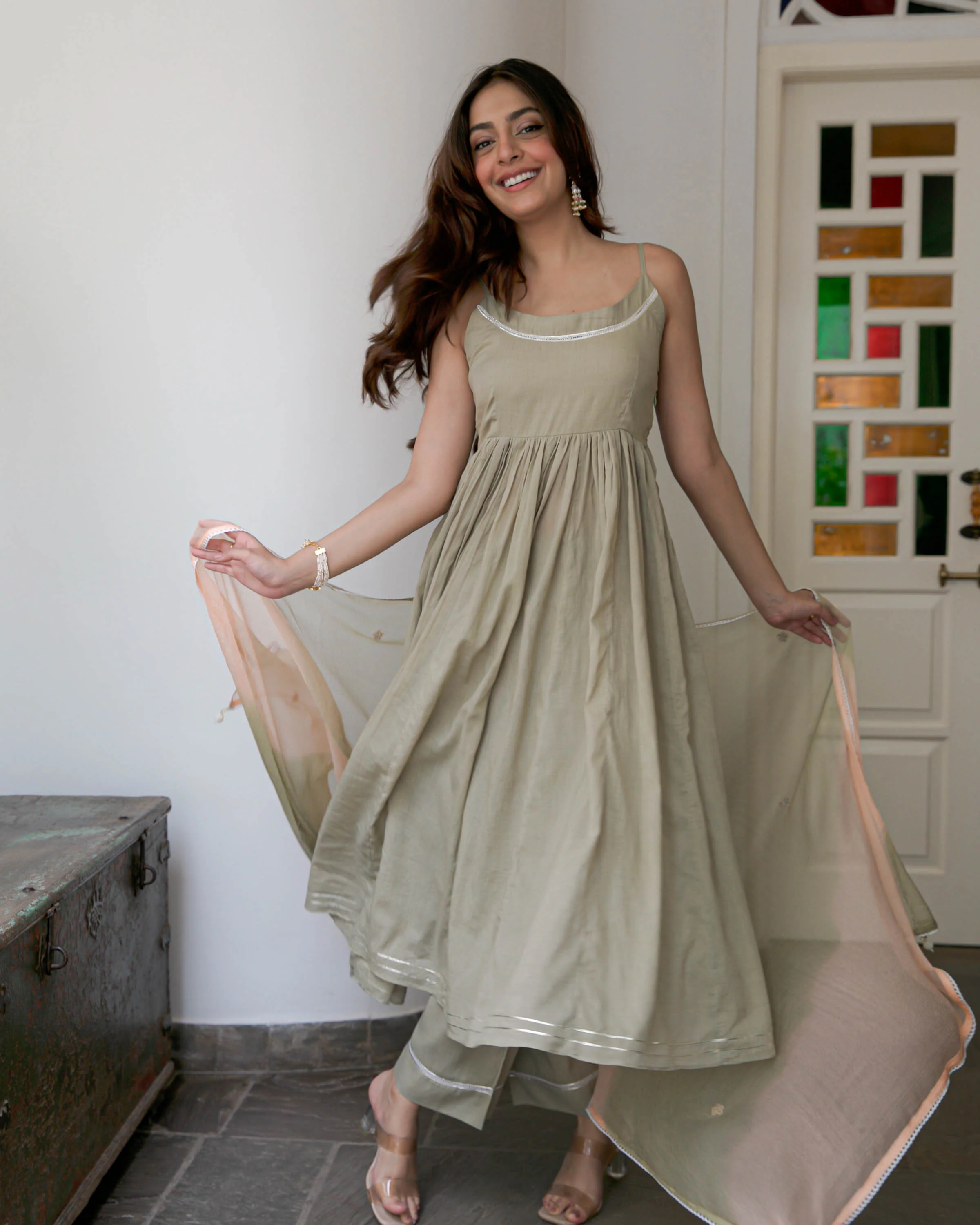 Peach Shaded Cotton Suit Set - Woolfily