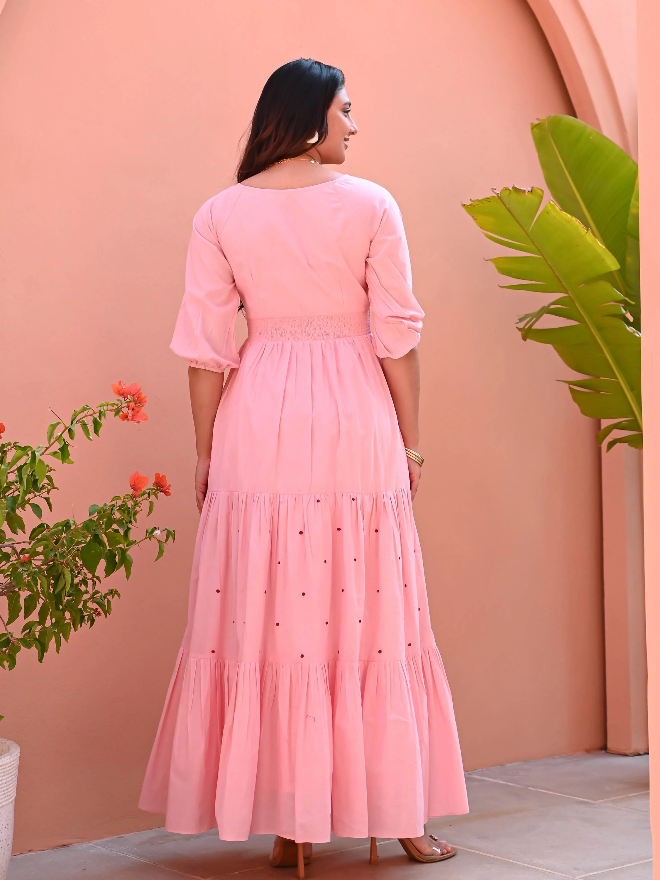 Apricot Blush Cotton Dress - Woolfily