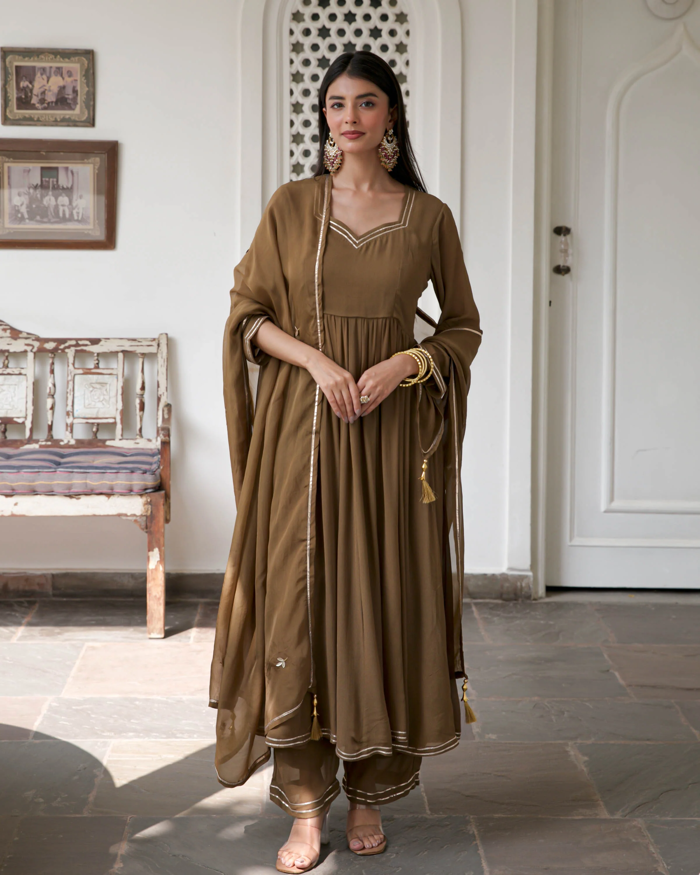Brown Georgette Suit Set - Woolfily
