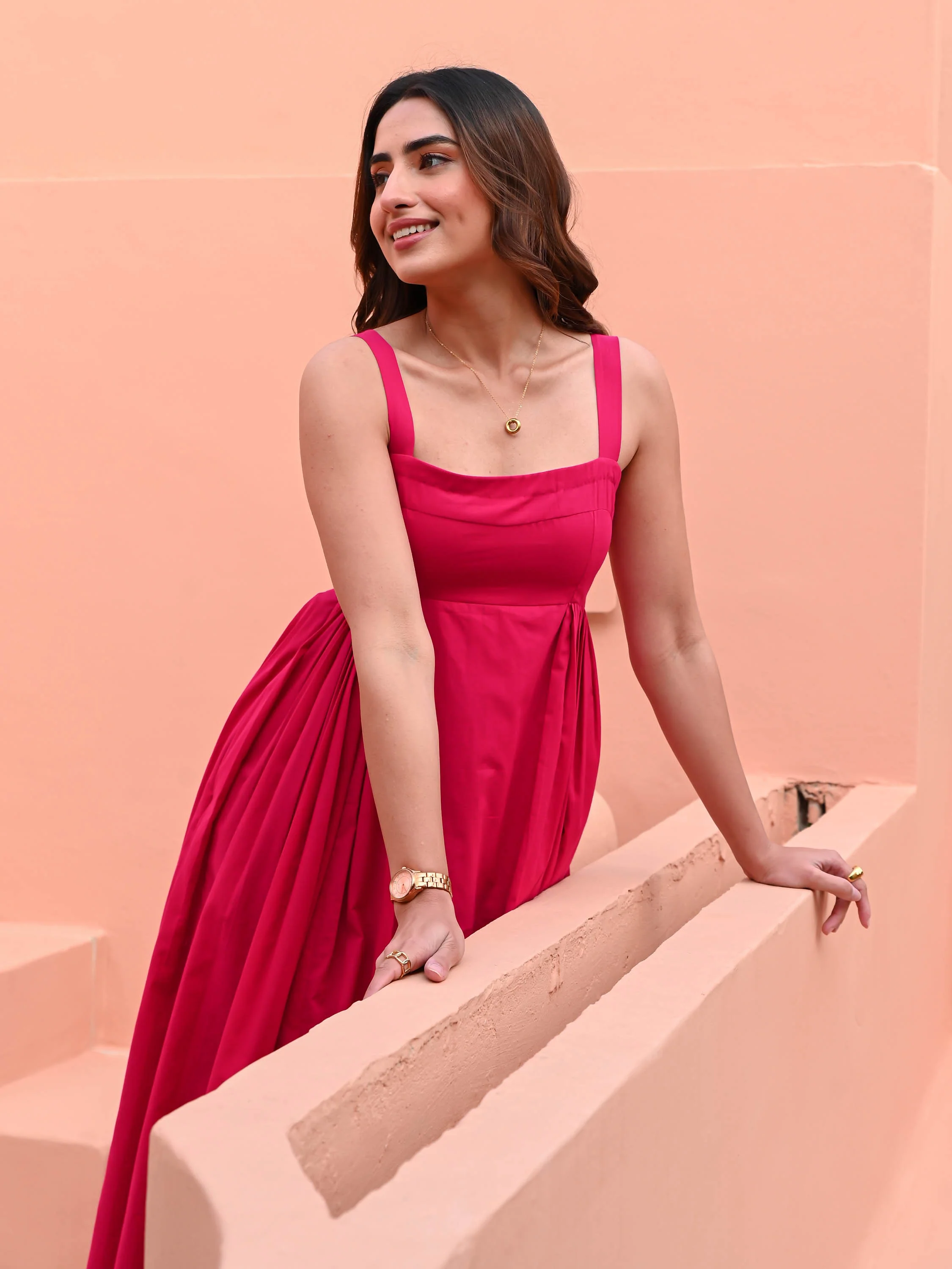 Pink Fit & Flare Cotton Dress - Woolfily