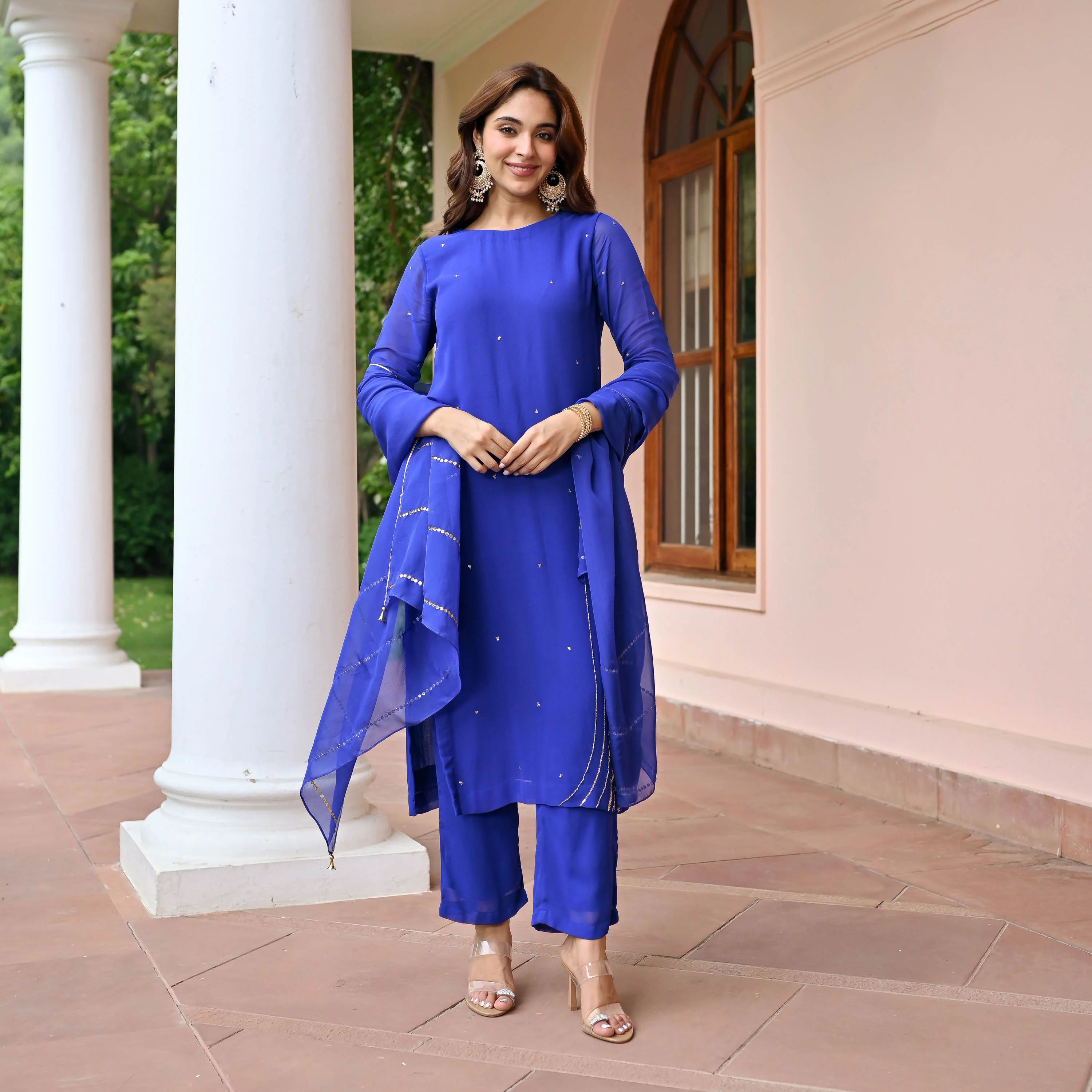 Blue Bliss Georgette Suit Set - Woolfily