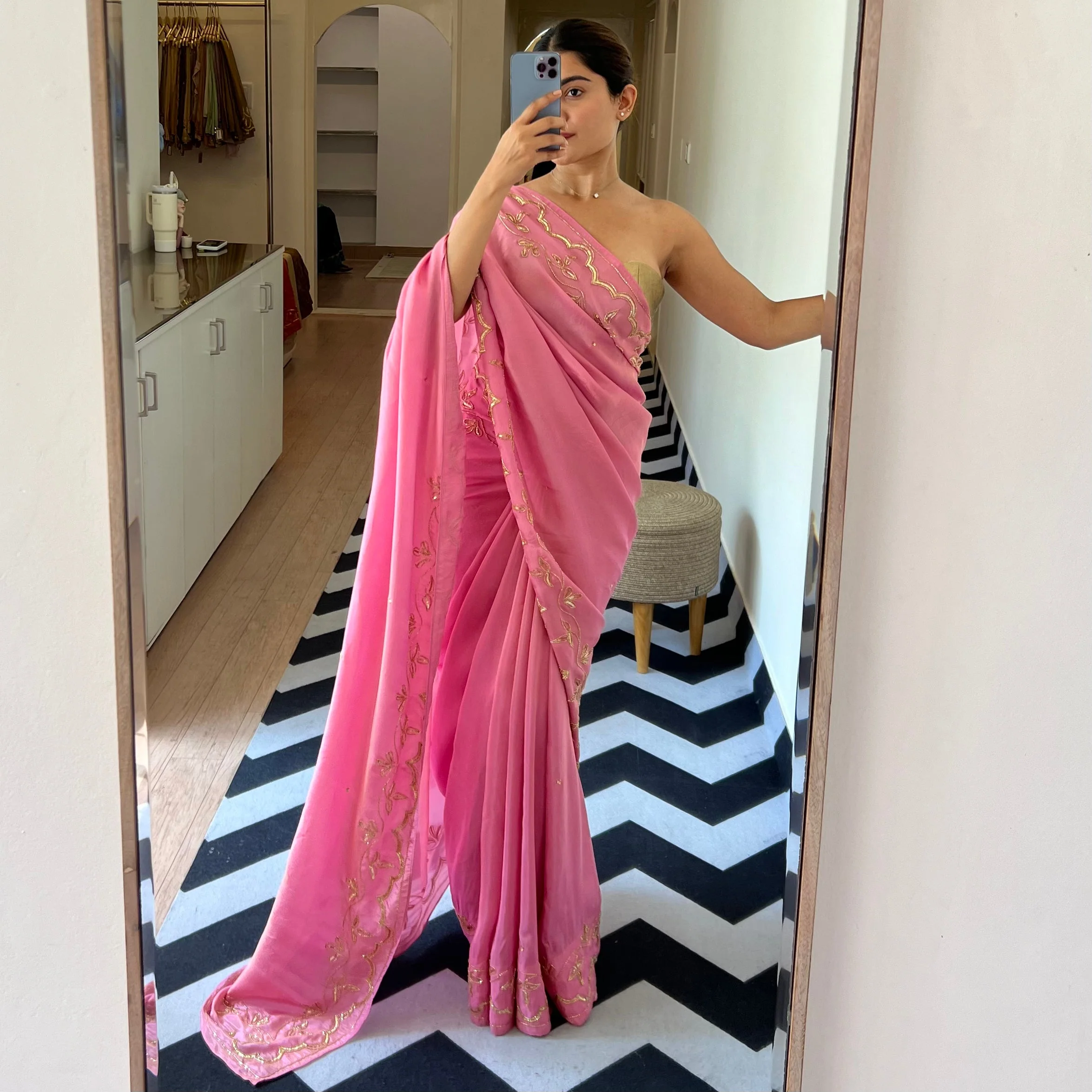 Rosy Salmon Tissue Saree - Woolfily