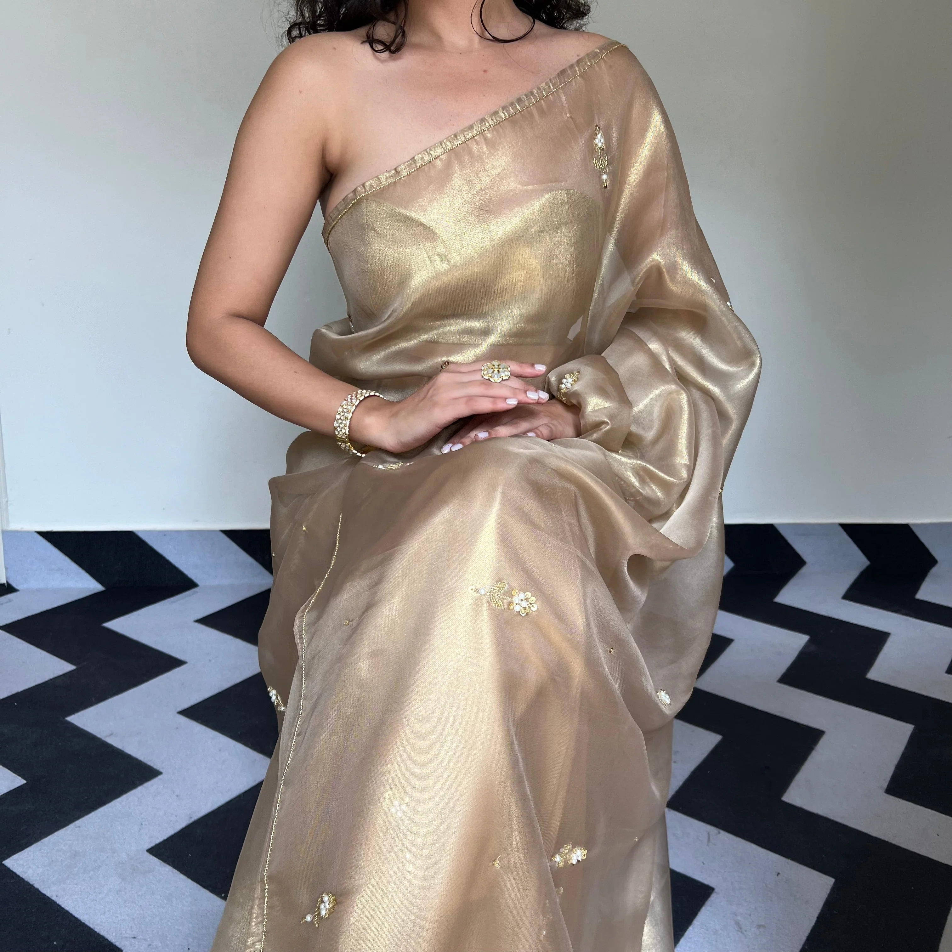 Gold Glamour Saree - Woolfily
