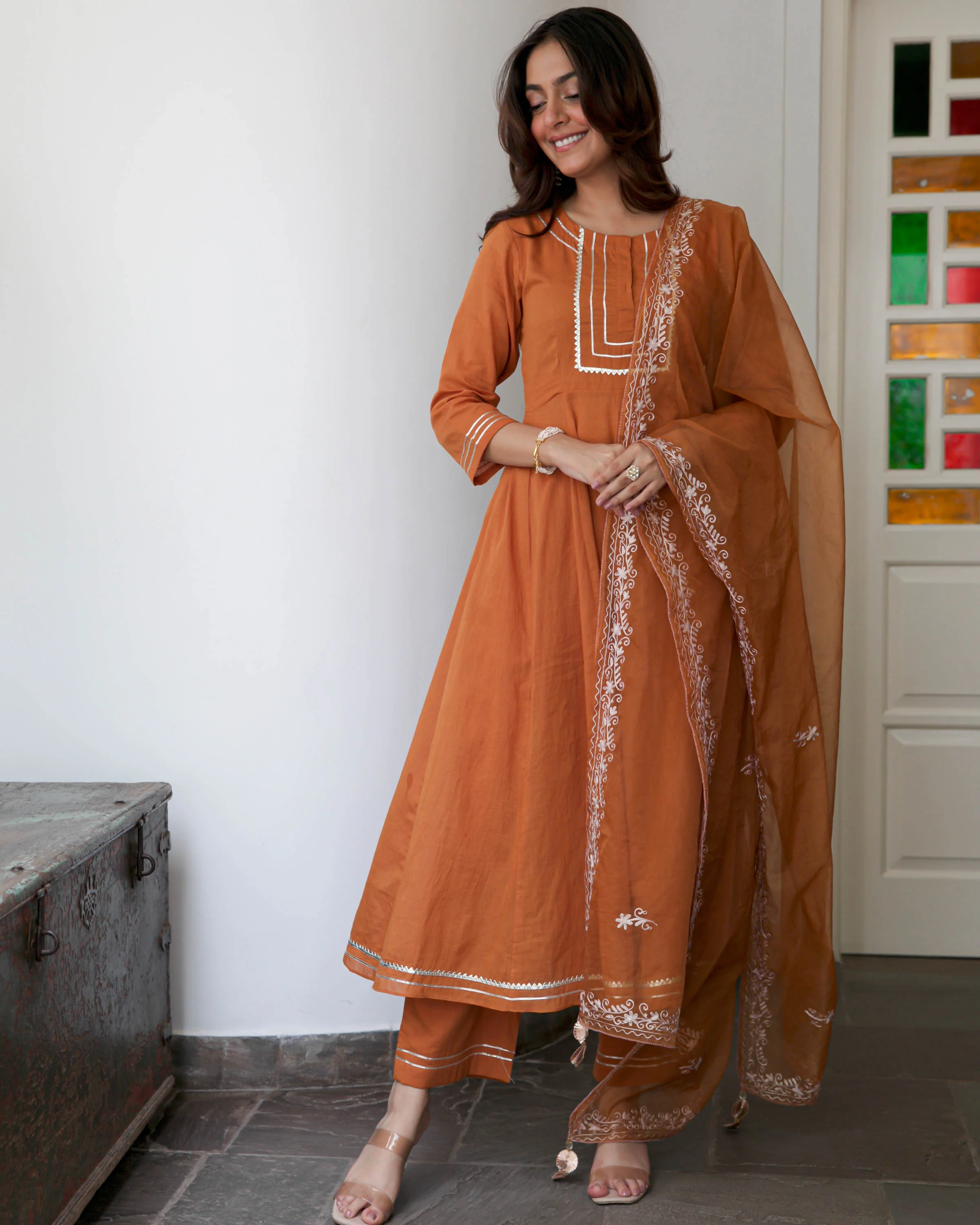 Rust Orange Cotton Suit Set - Woolfily