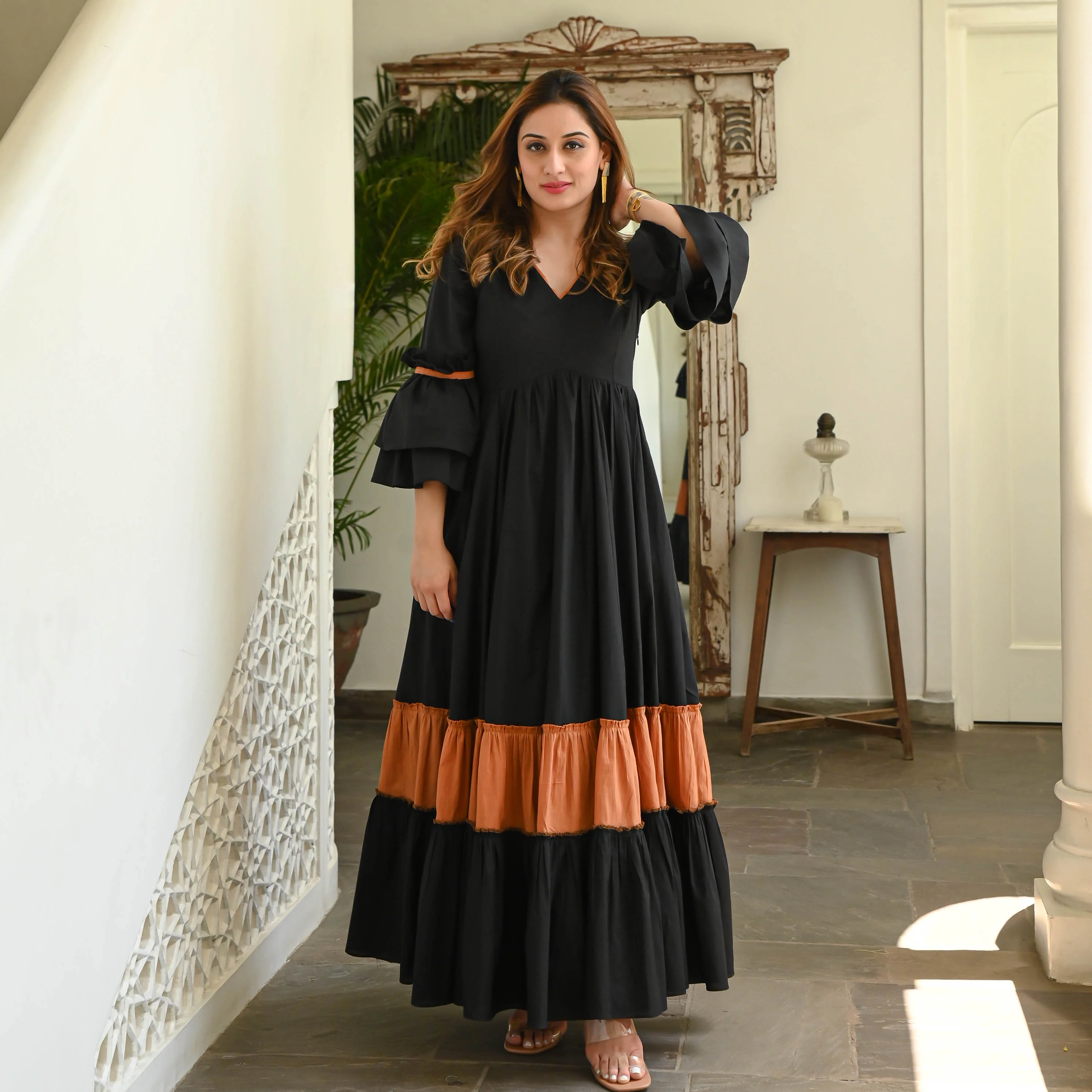 Bunaai Black Rust Tier Cotton Dress - Woolfily