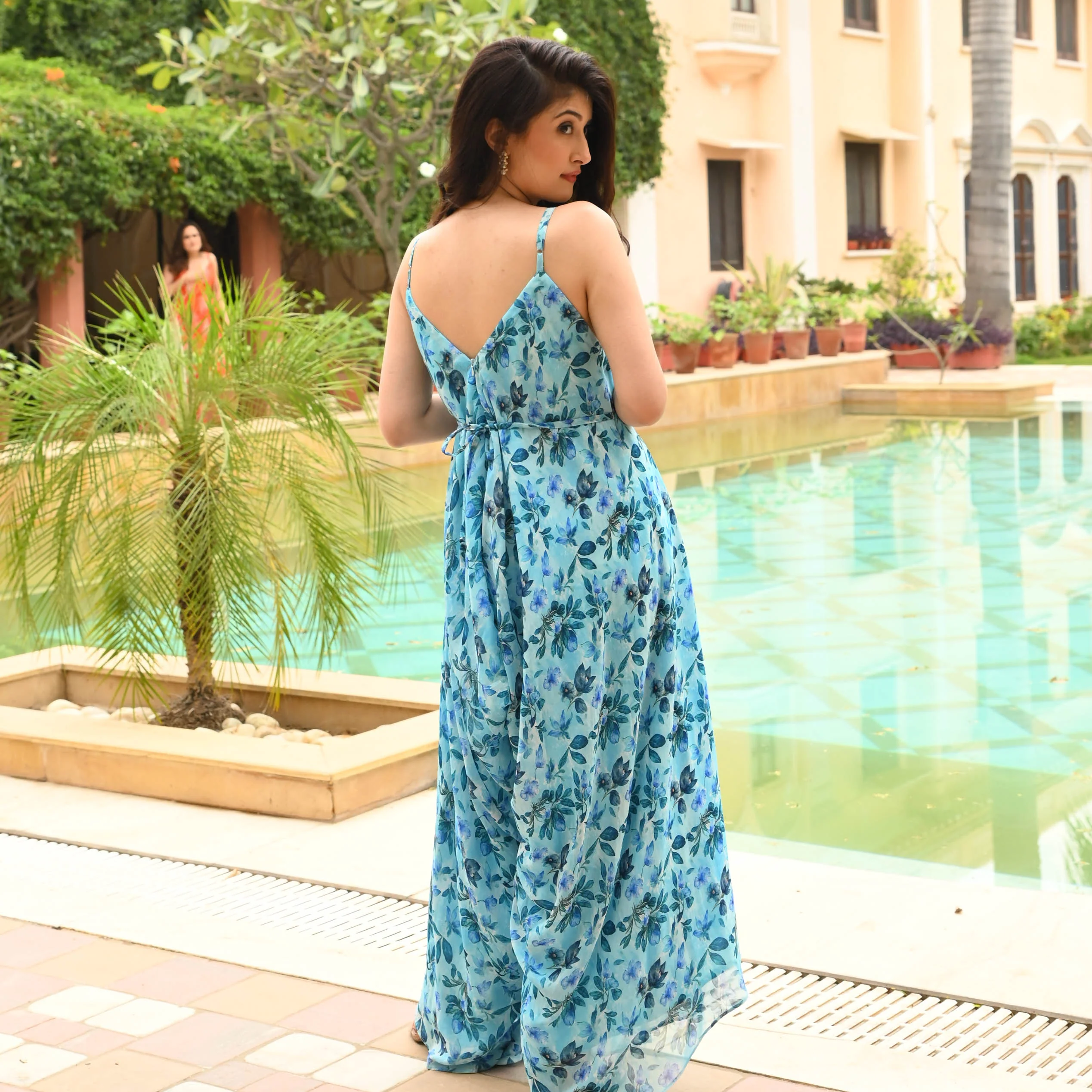 Light Blue Floral Dropcrotch Jumpsuit - Woolfily