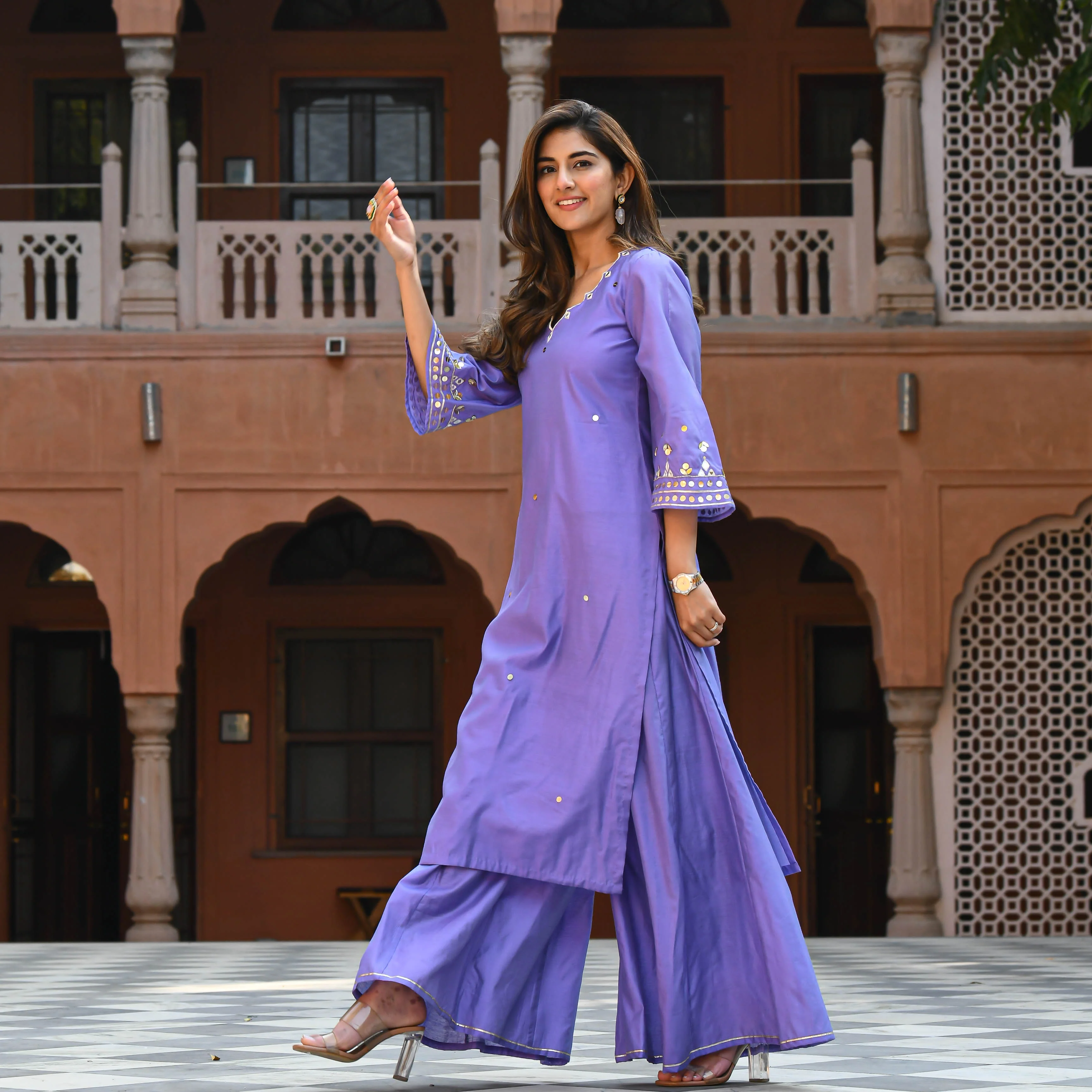 Bunaai Purple Embroidered Kurta & Pants - Woolfily