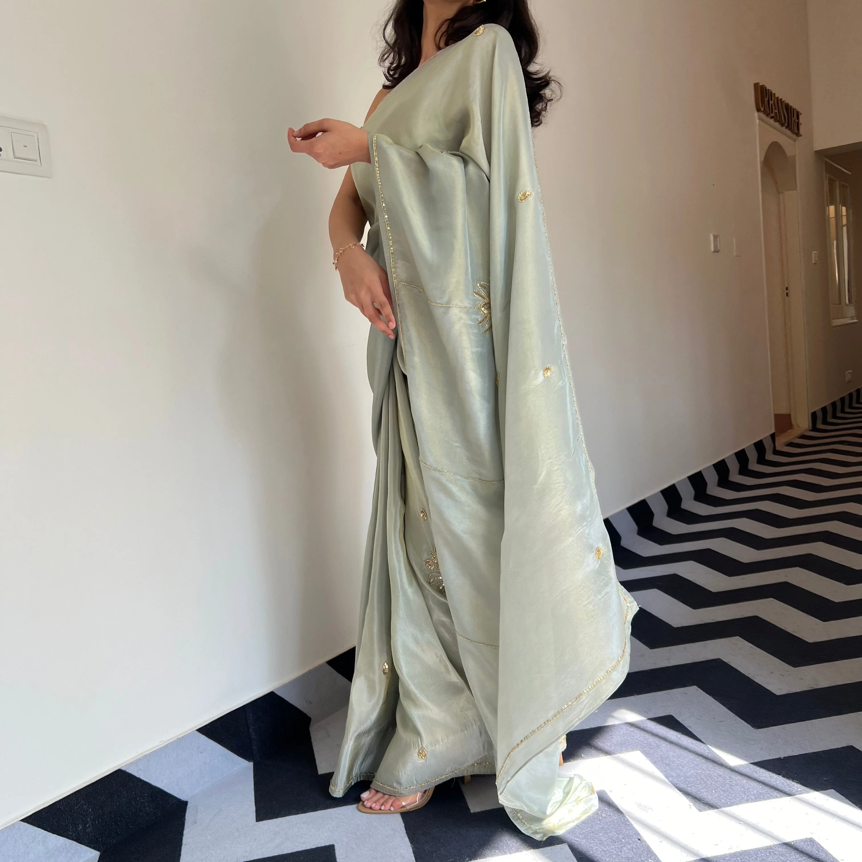 Silver Mist Tissue Saree - Woolfily