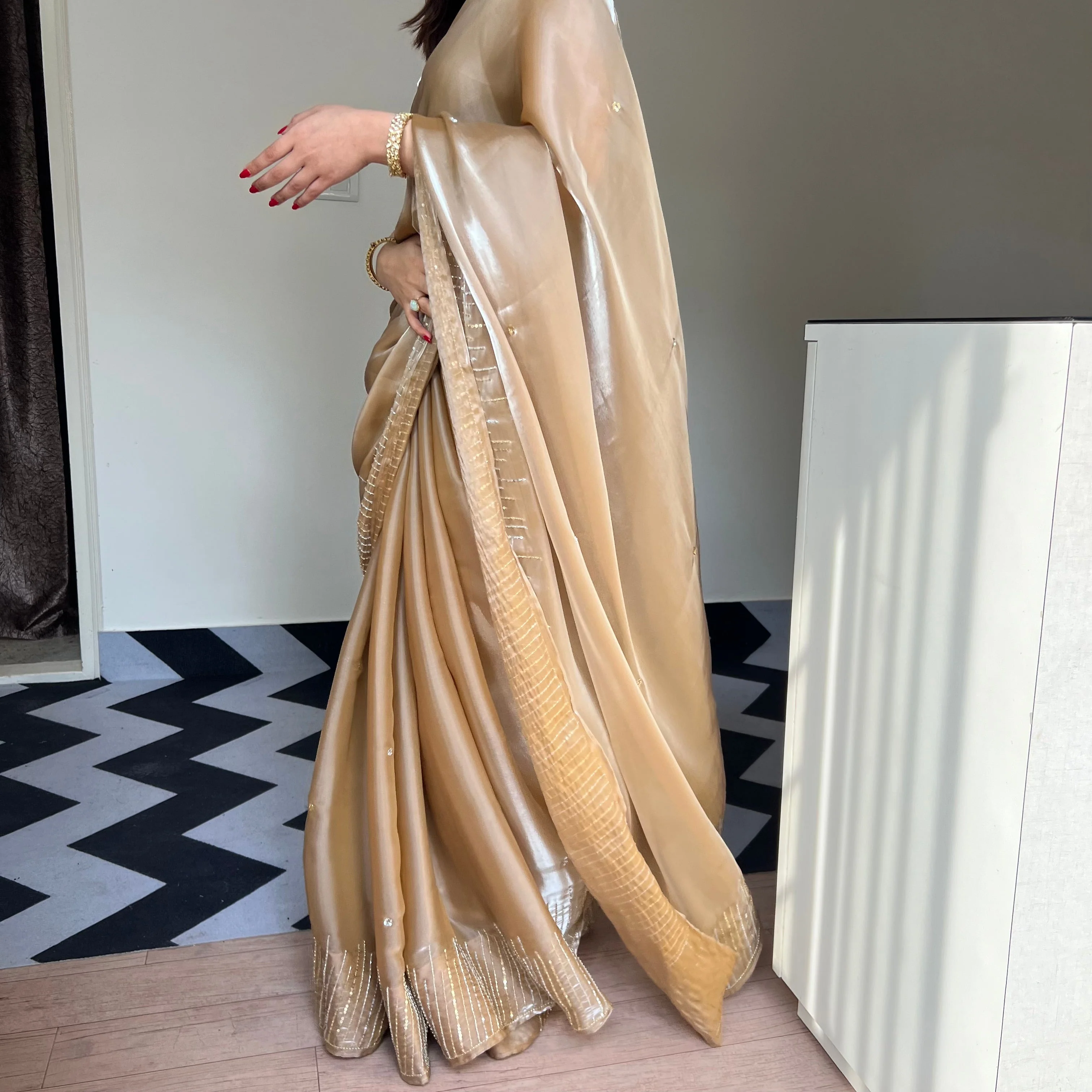Golden Glow Tissue Saree - Woolfily