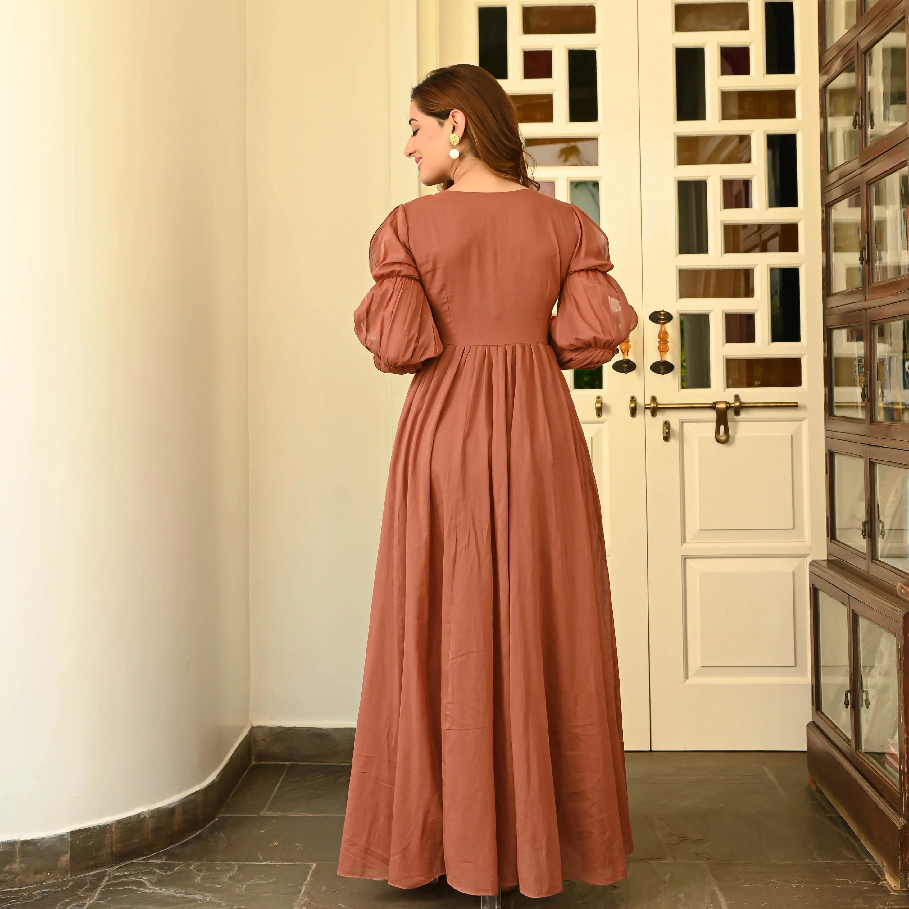 Brown Rust Cotton Dress - Woolfily
