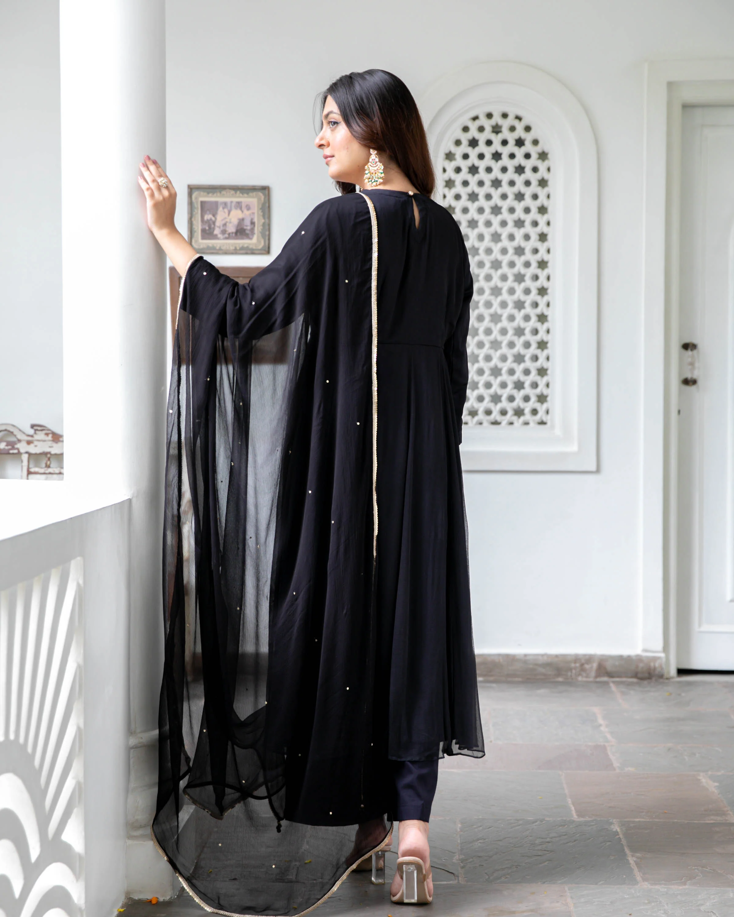 Black Chiffon Sequin Suit Set - Woolfily