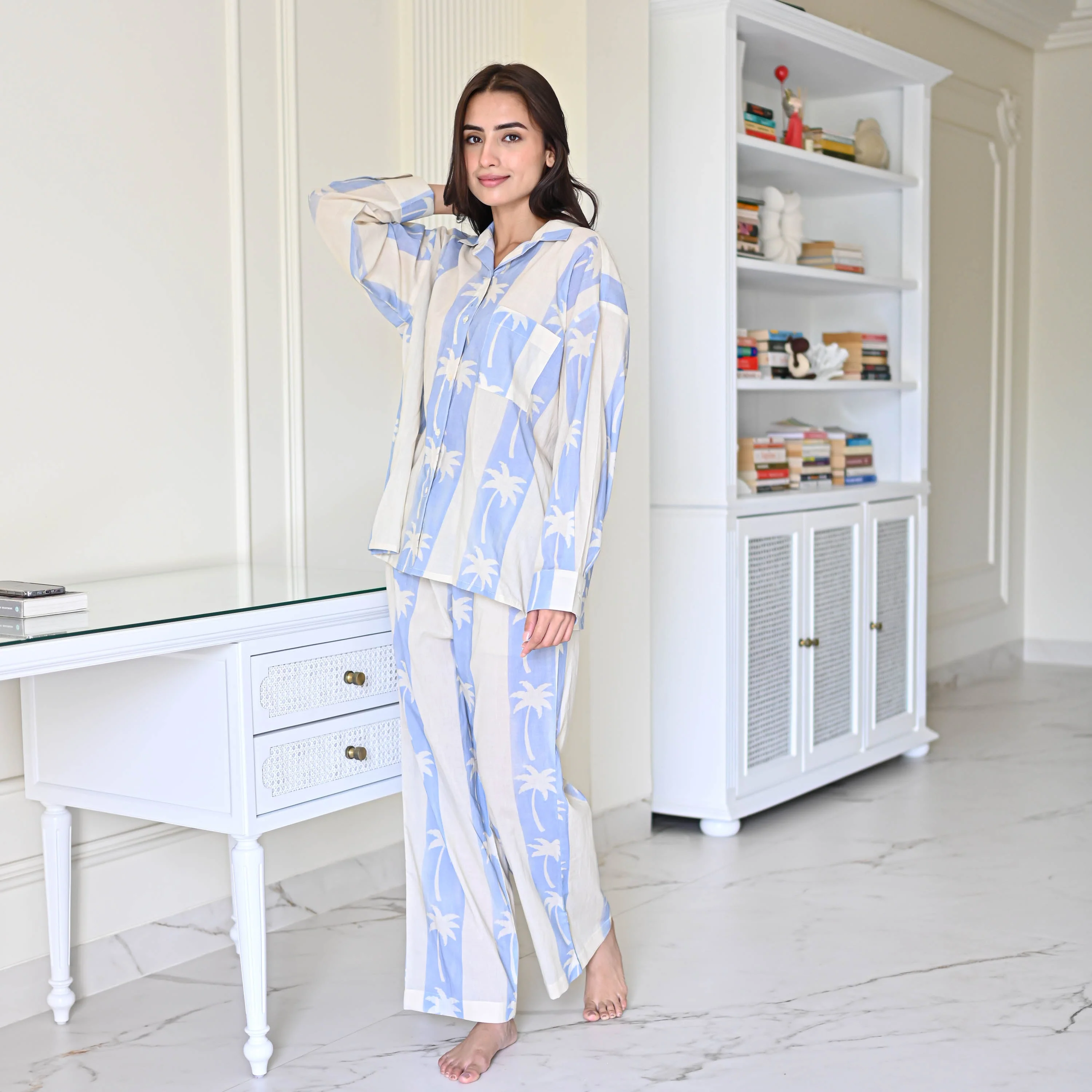 Palm Tree Print Pyjama Set - Woolfily