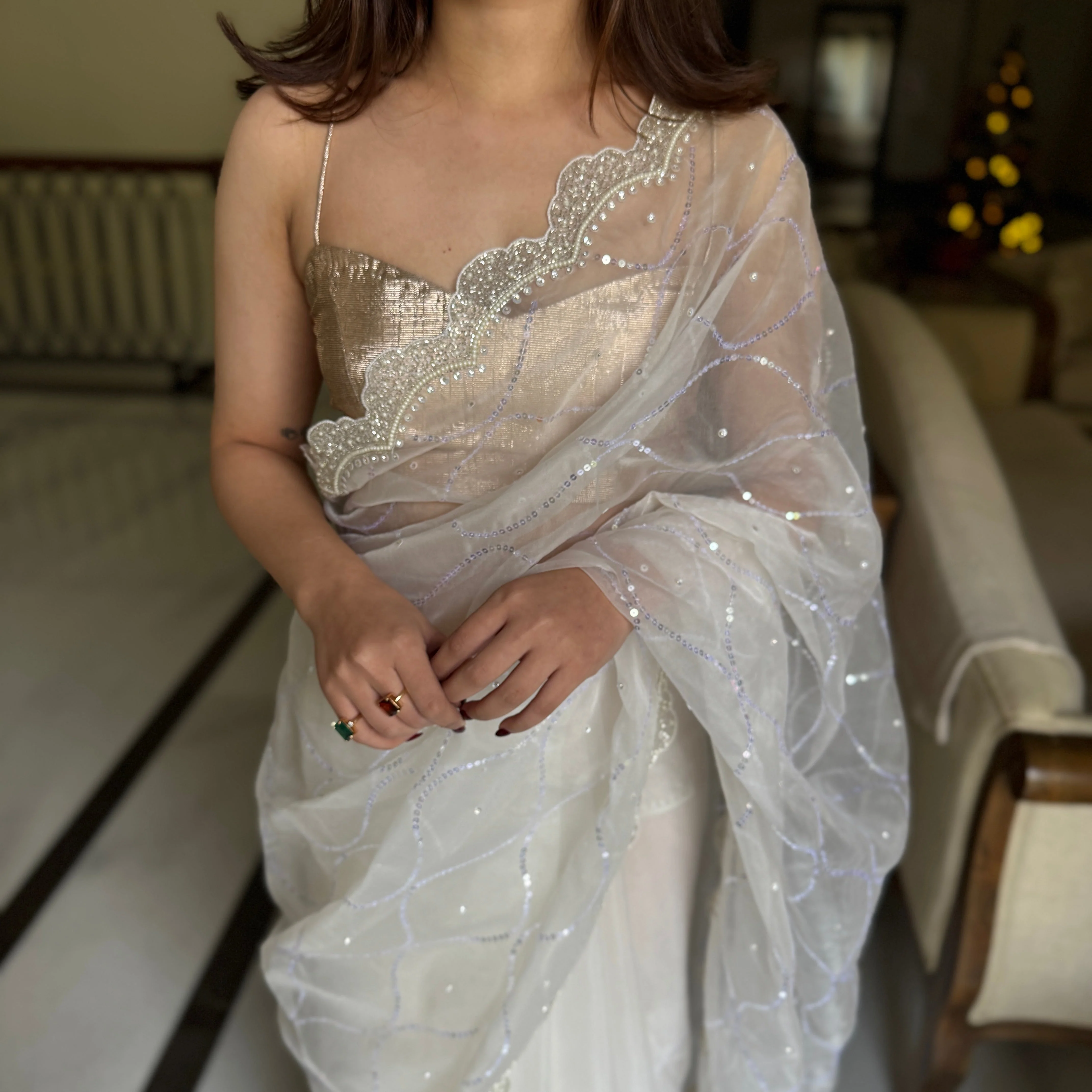 Cloud Drape Organza Saree - Woolfily
