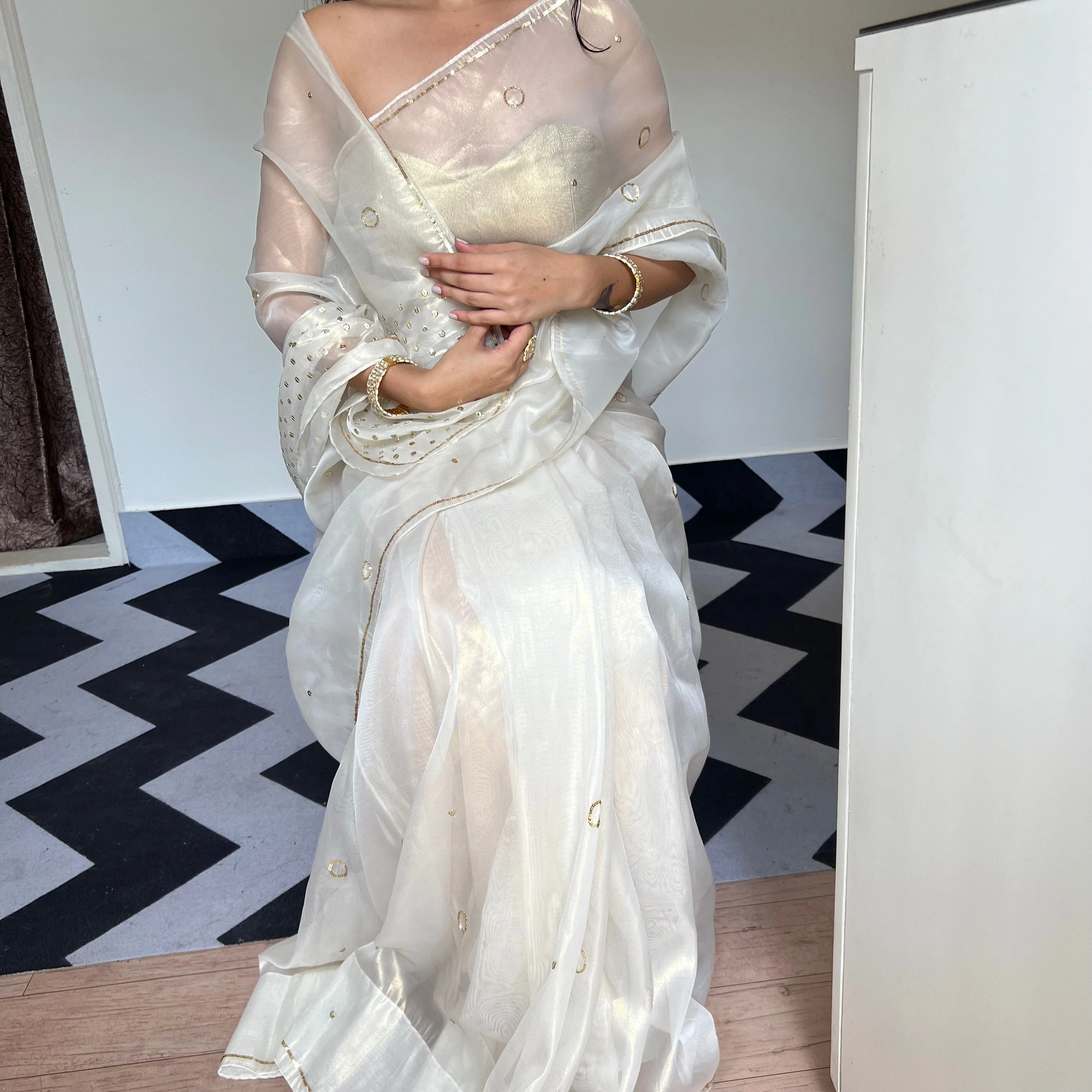 Ivory Grace Tissue Saree - Woolfily