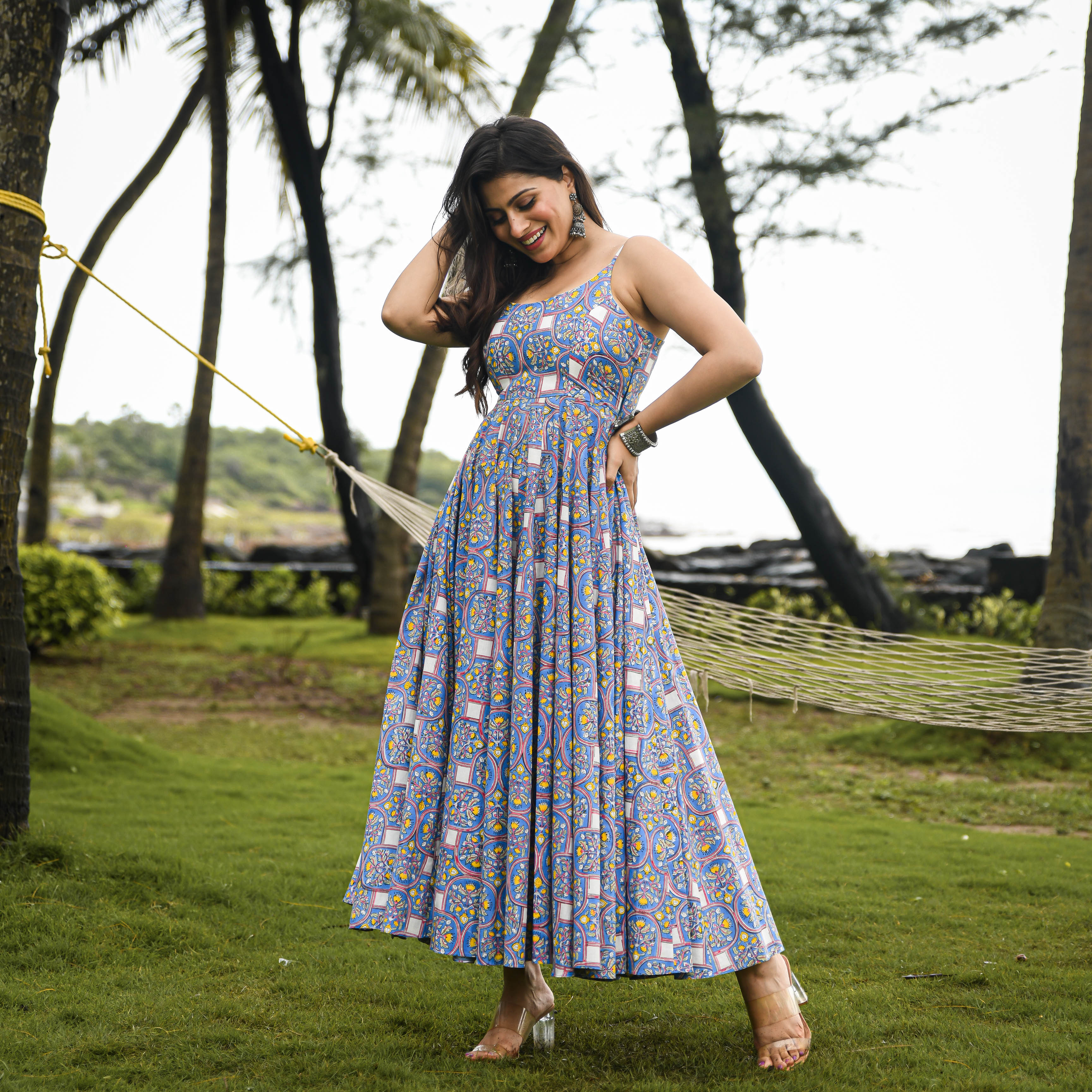 Bunaai Baleine Blue Printed Cotton Dress - Woolfily