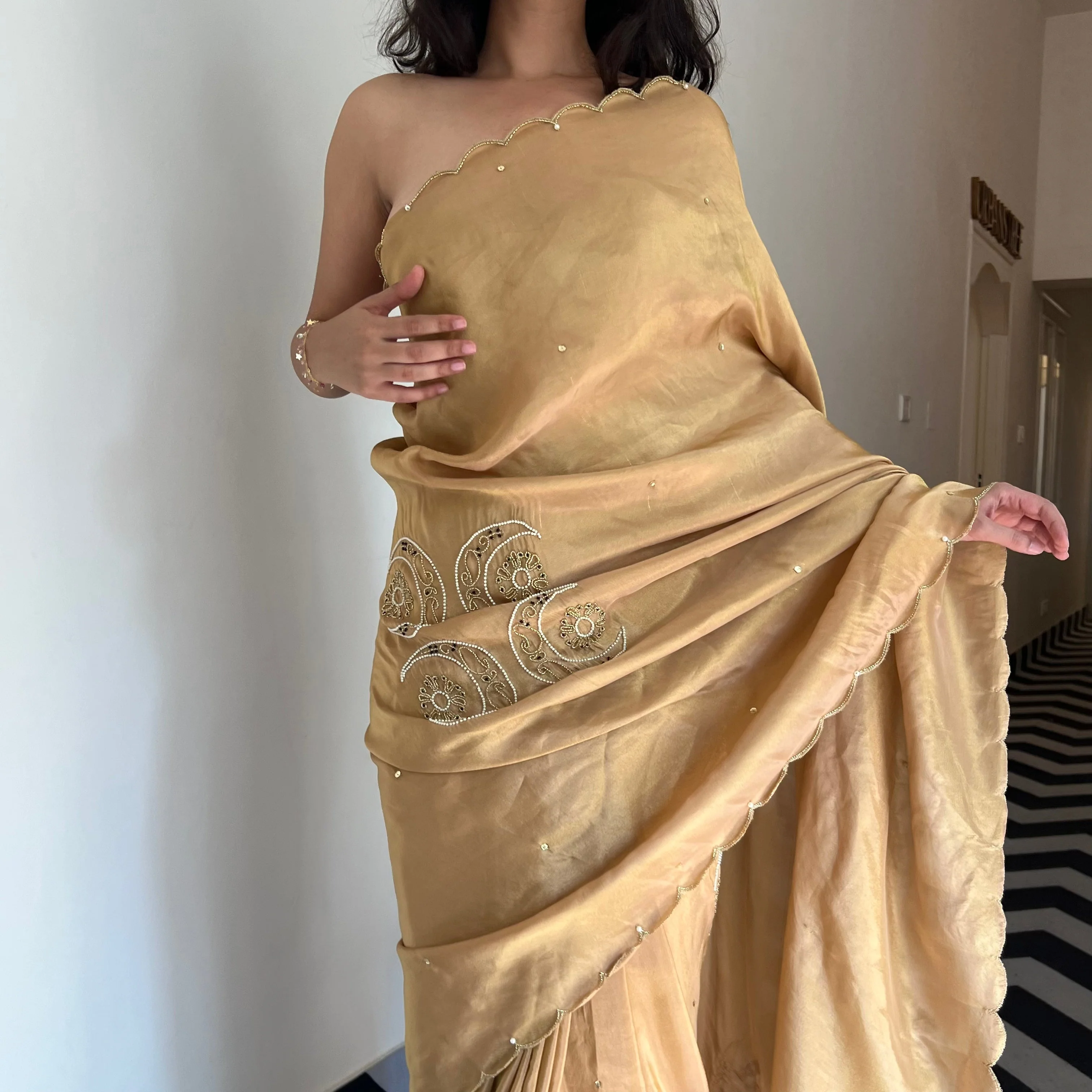 Melon Mist Tissue Saree - Woolfily