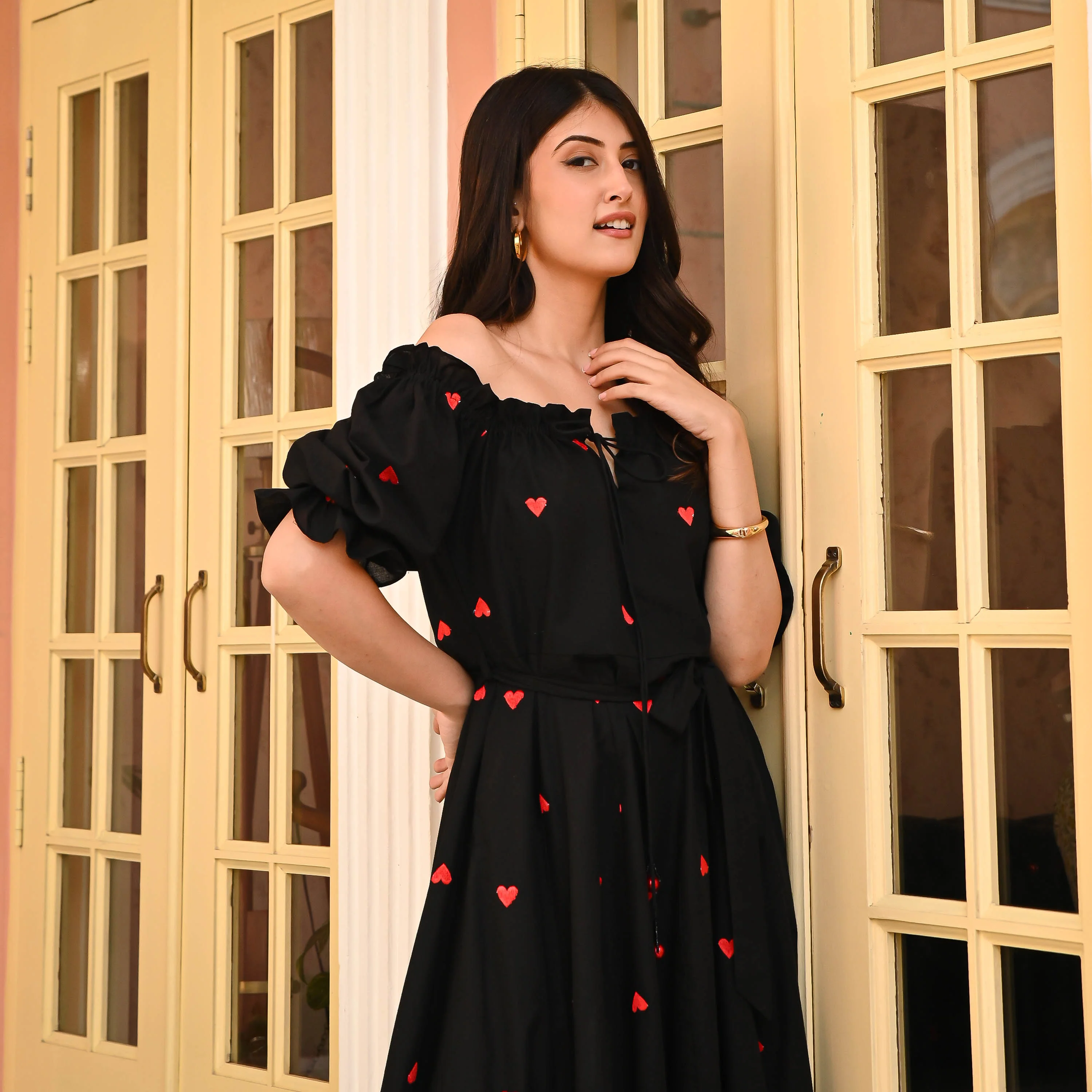 Bunaai Celestial Black Embroidered Cotton Dress - Woolfily