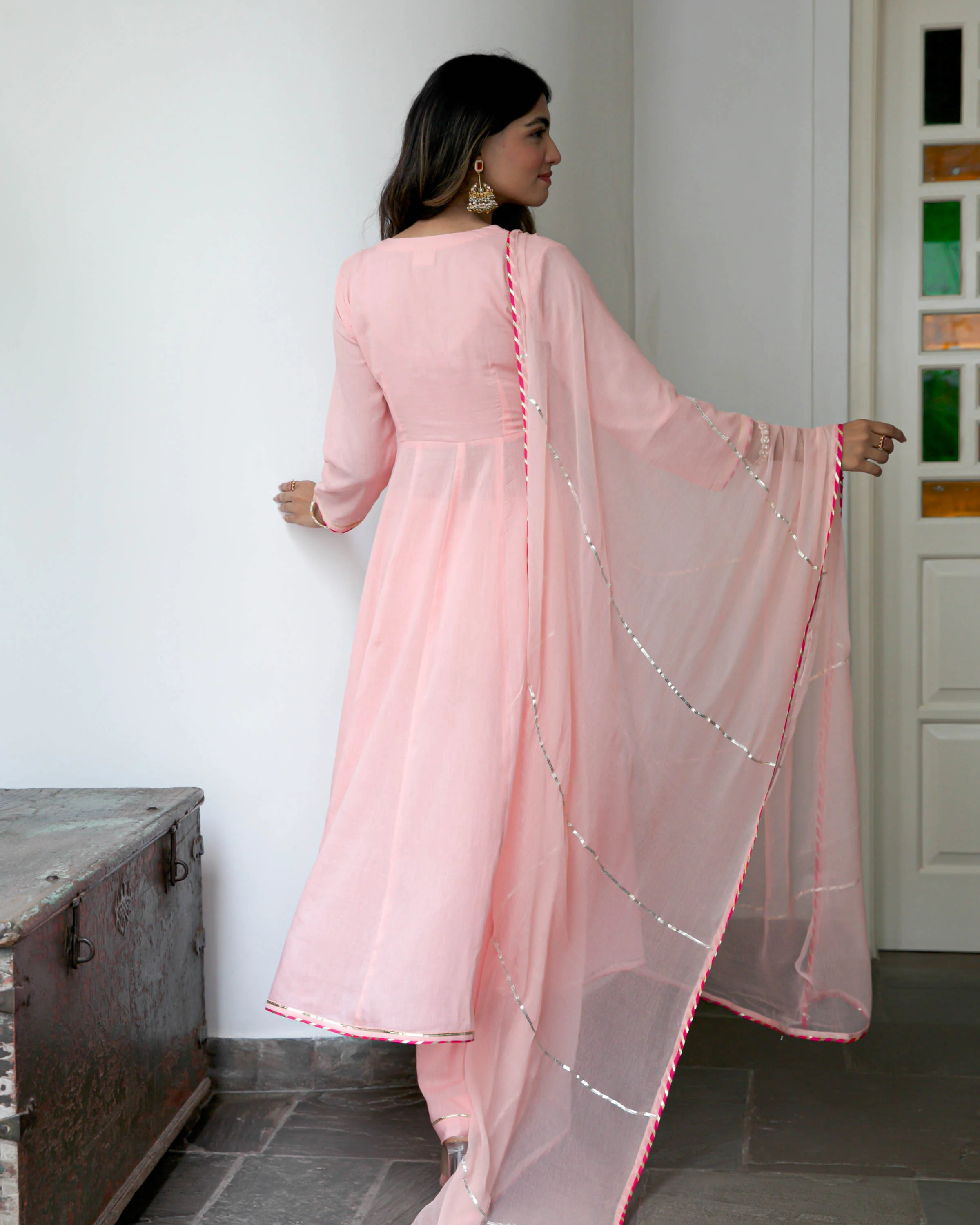 Peachish Pink  Cotton Suit Set - Woolfily