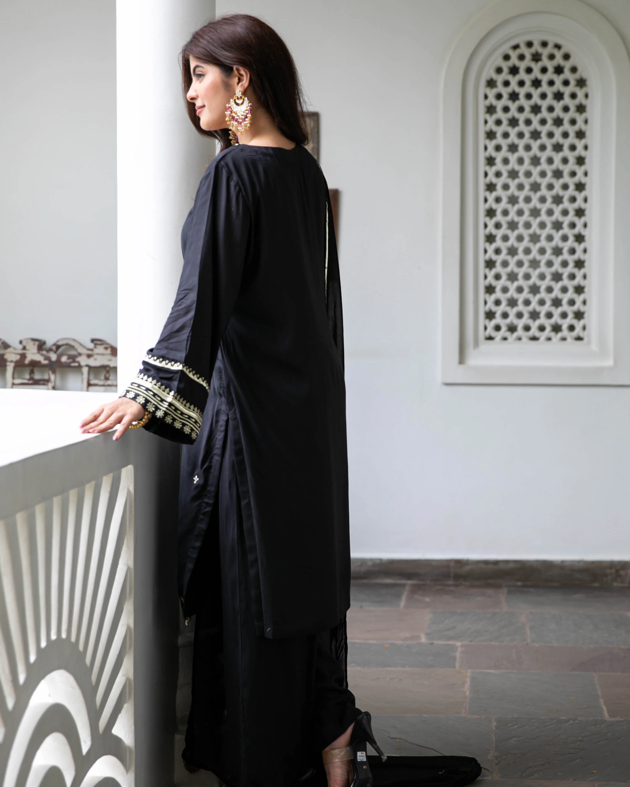 Black Gold Embroidered Suit Set - Woolfily