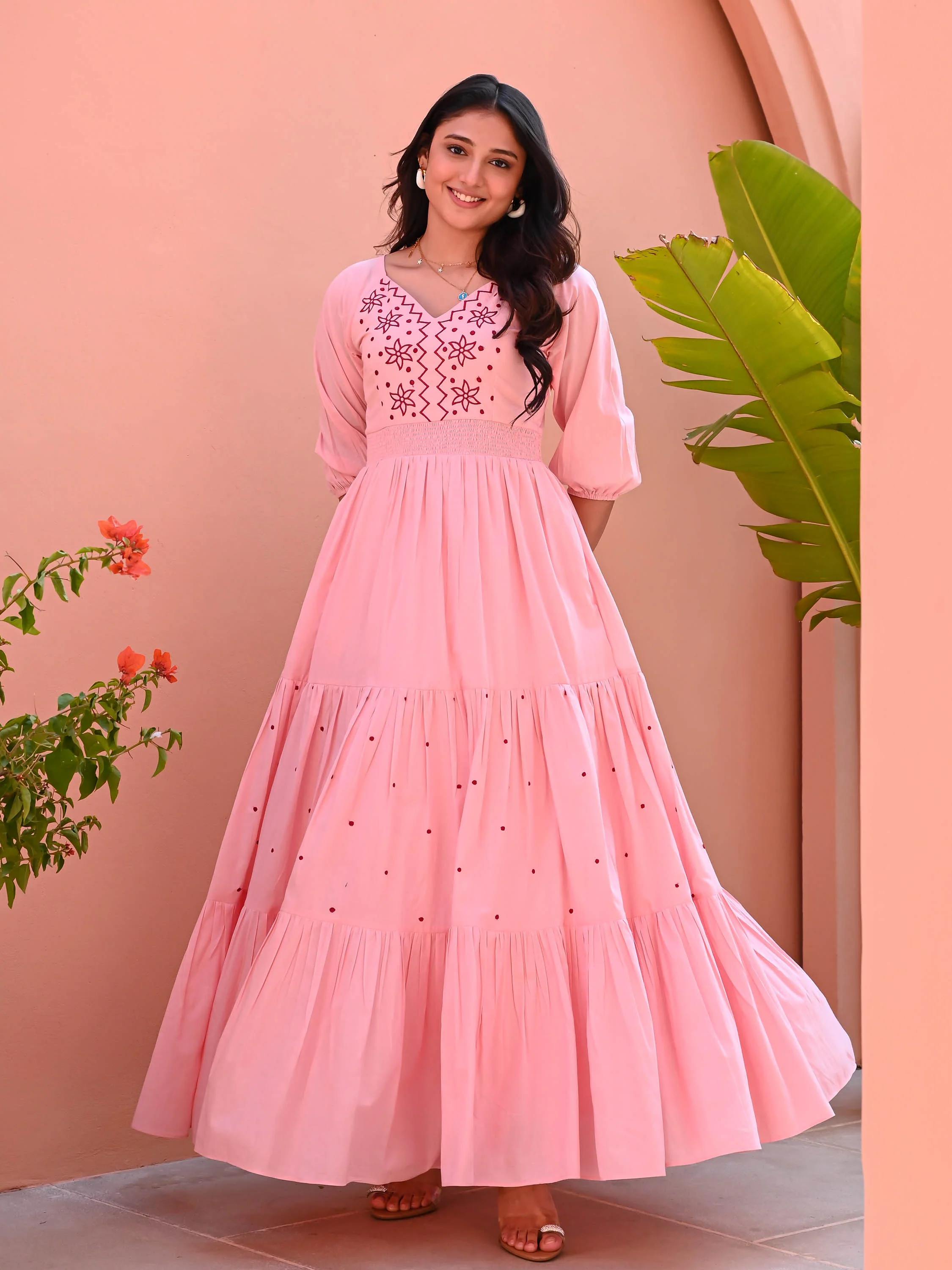 Apricot Blush Cotton Dress - Woolfily