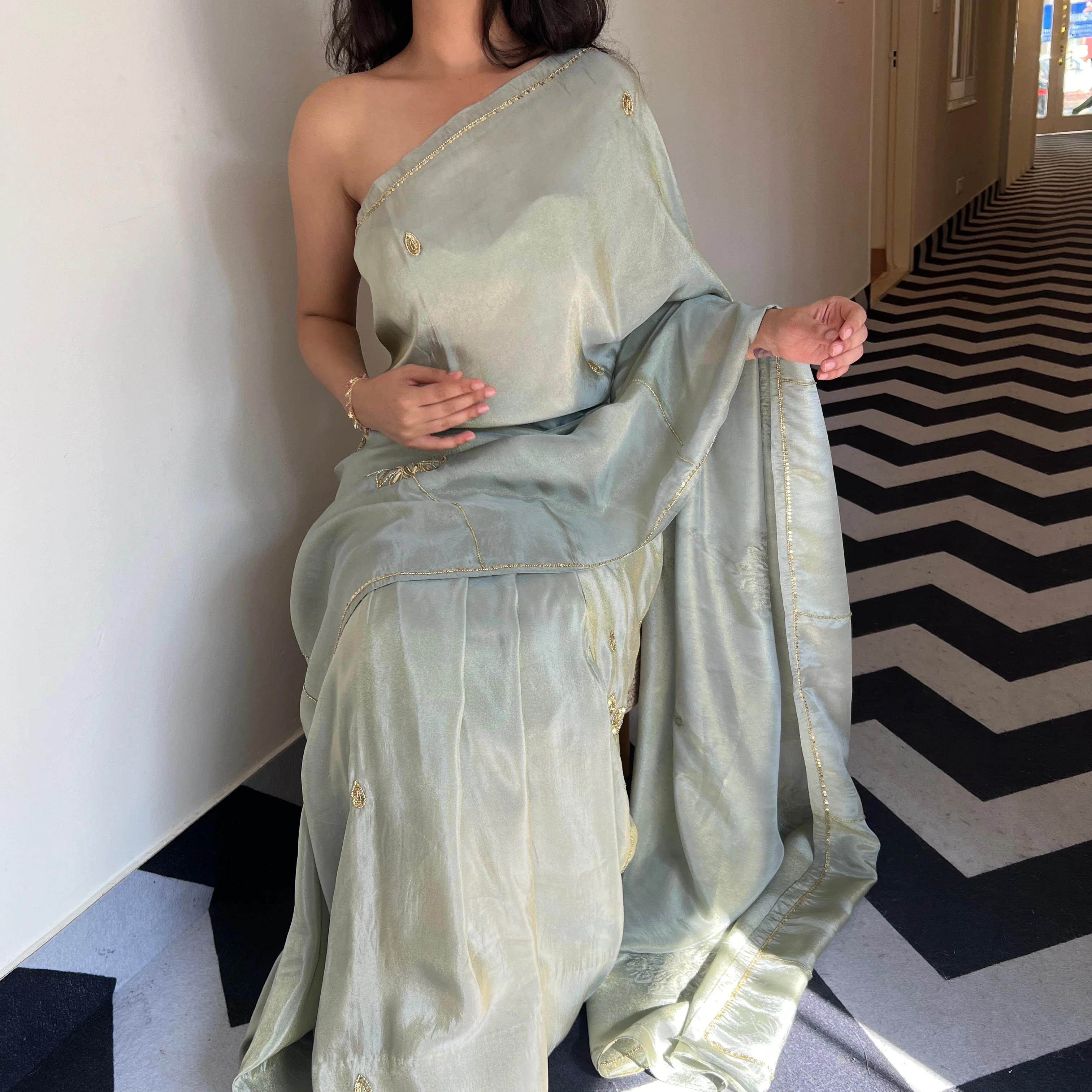 Silver Mist Tissue Saree - Woolfily