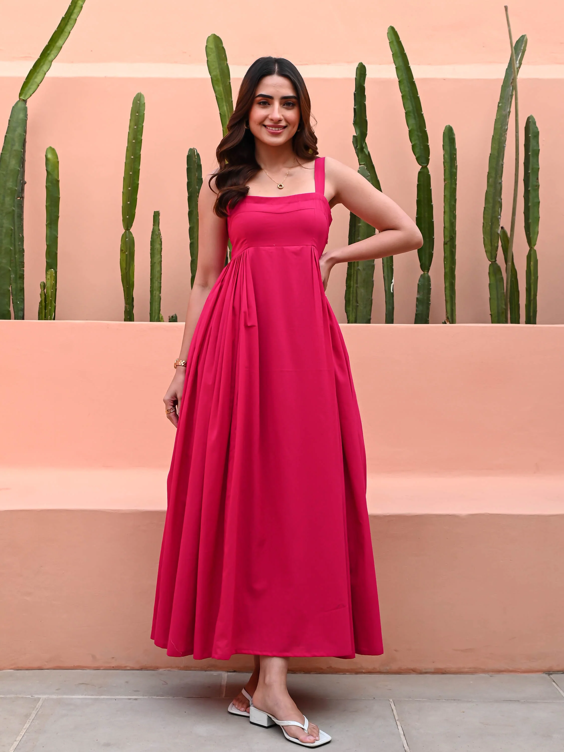 Pink Fit & Flare Cotton Dress - Woolfily