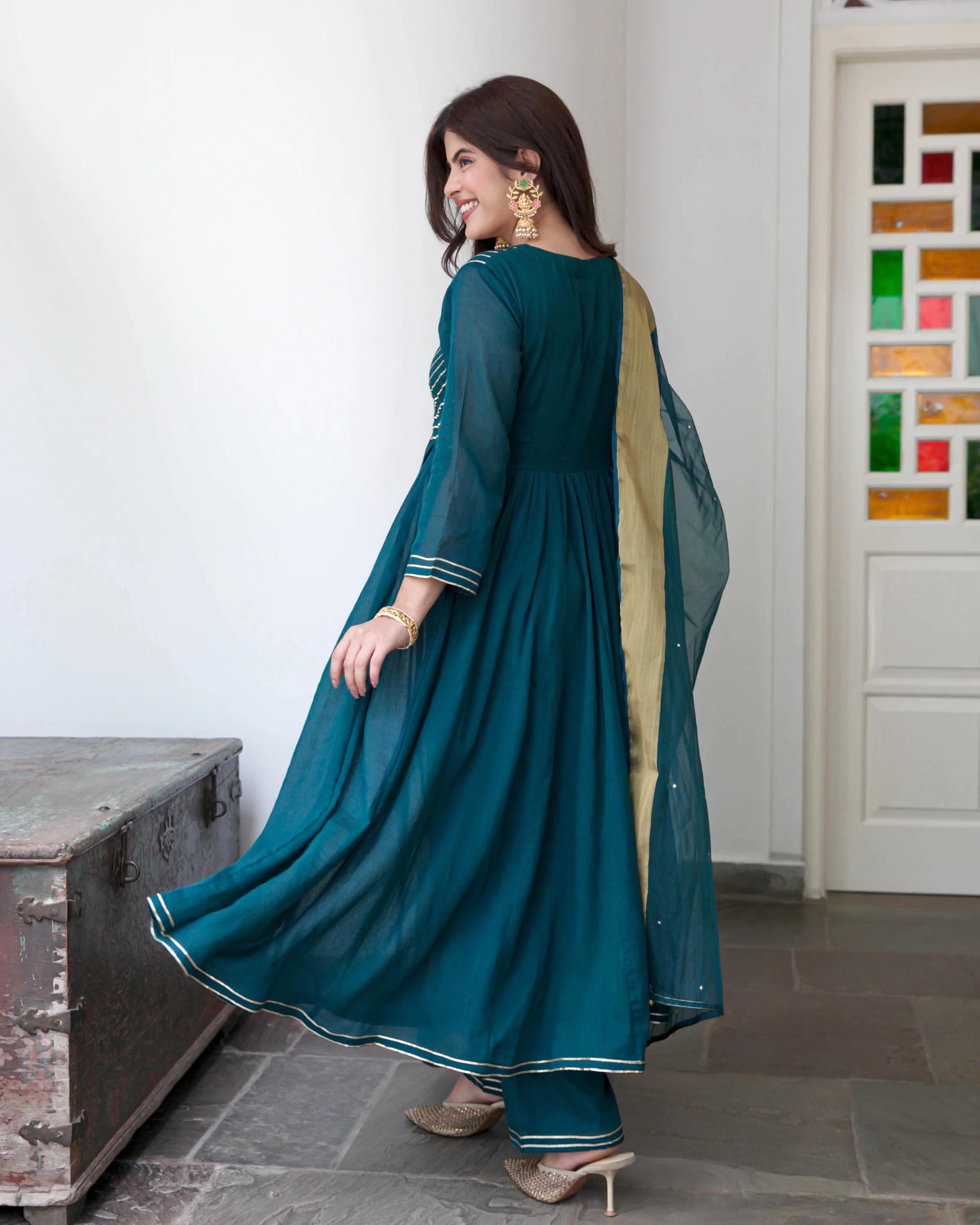 Teal Green  Cotton Suit Set - Woolfily