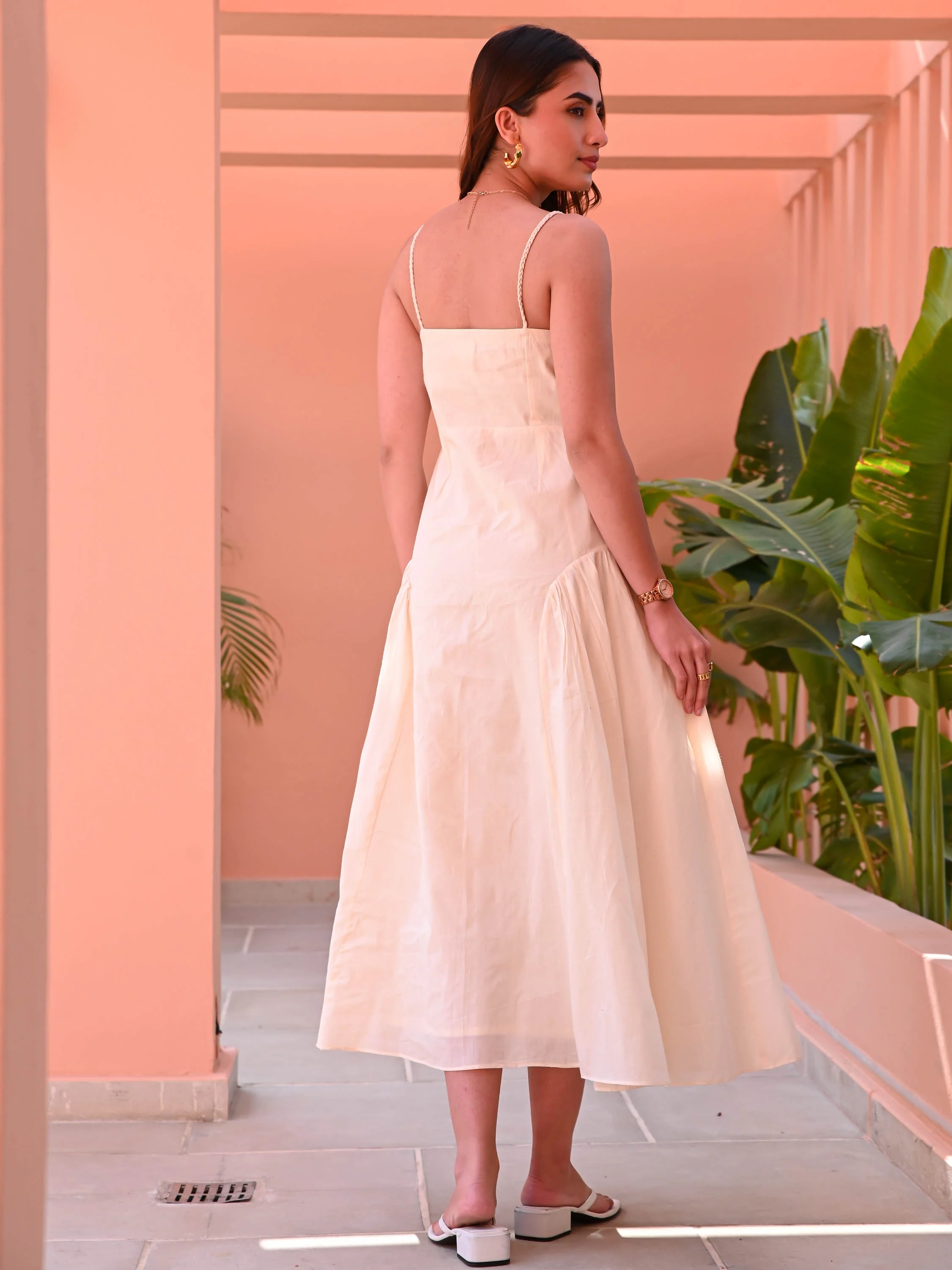 Off White Fit and Flare Dress - Woolfily