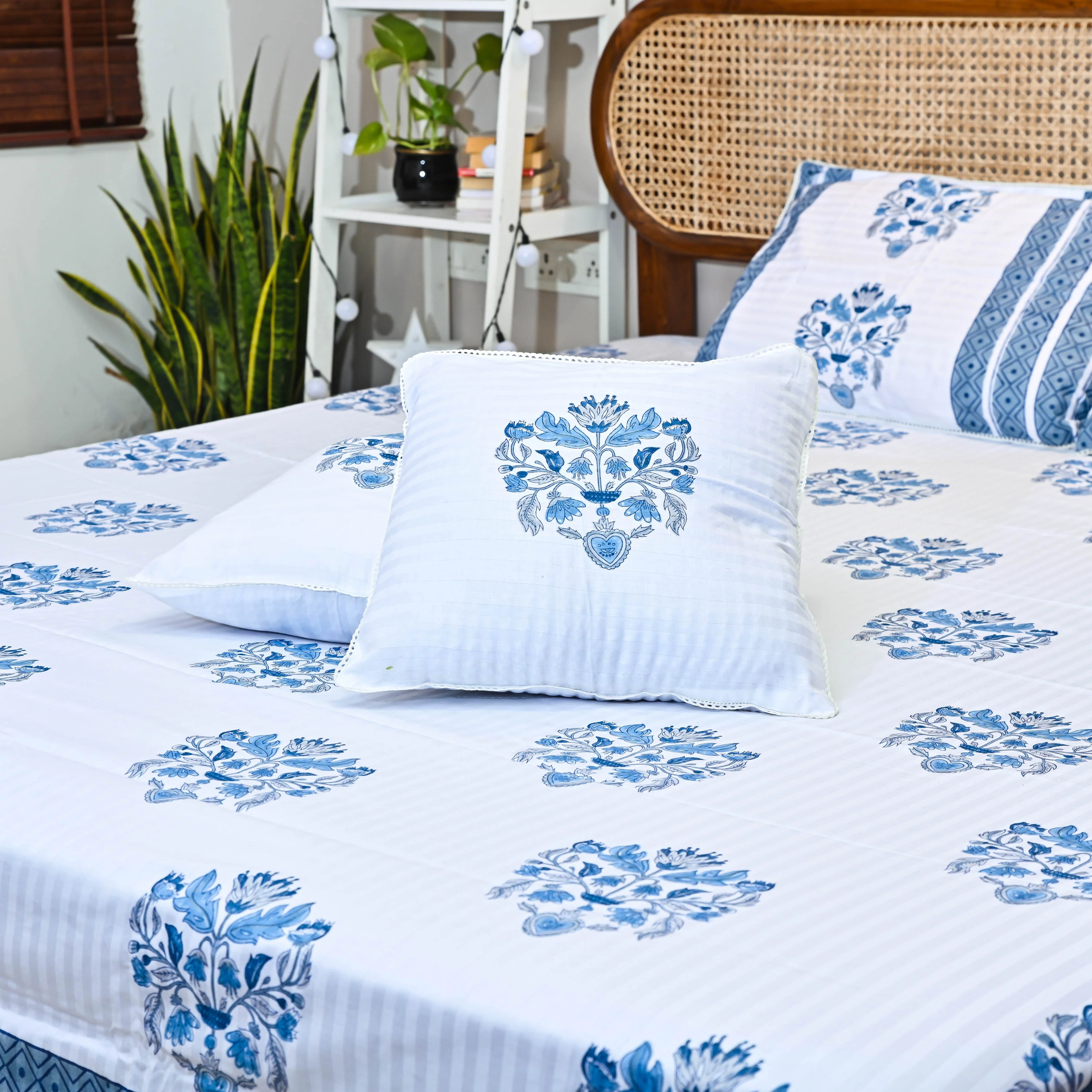 Bunaai Happy At Home Handblock Printed Bedsheet - Woolfily