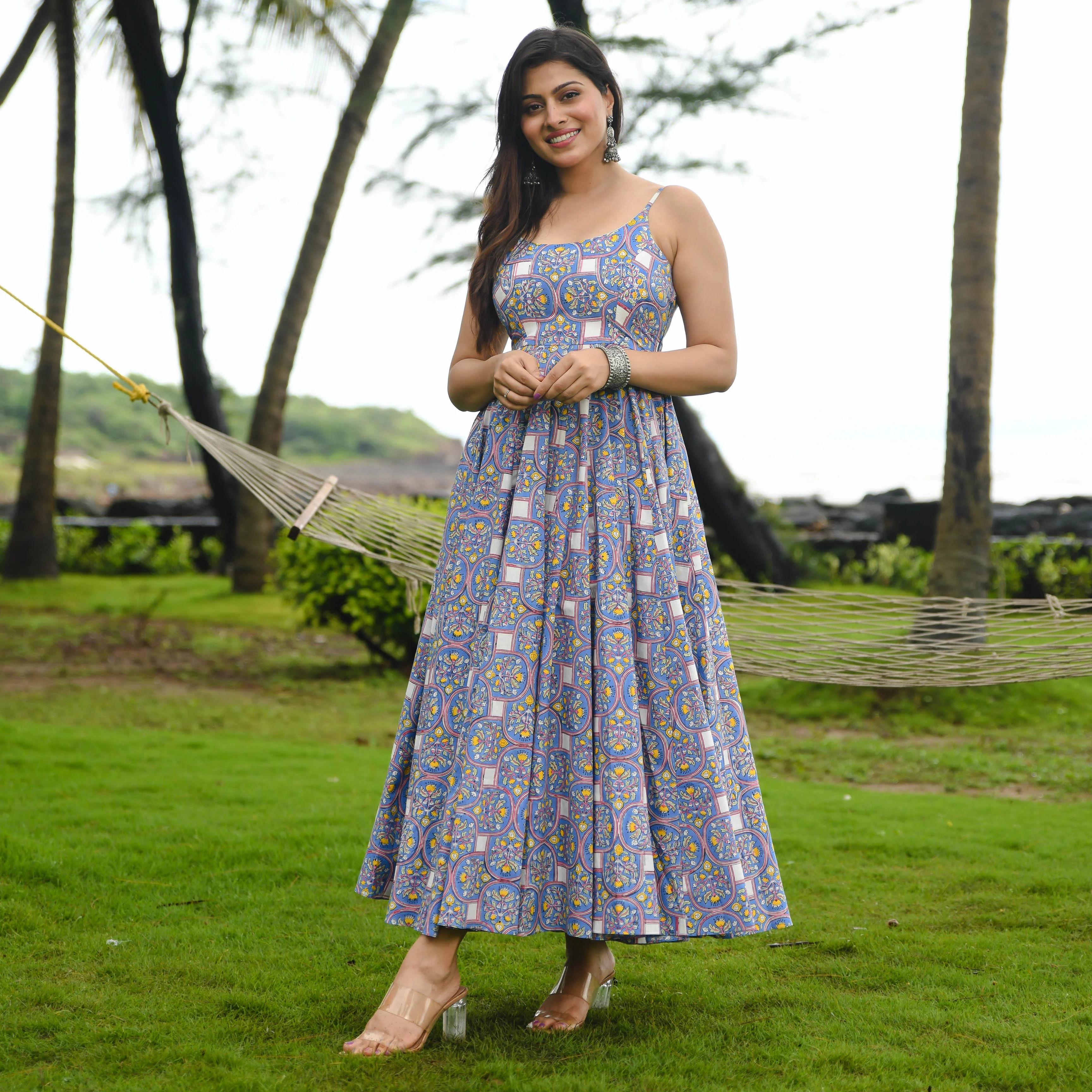 Bunaai Baleine Blue Printed Cotton Dress - Woolfily