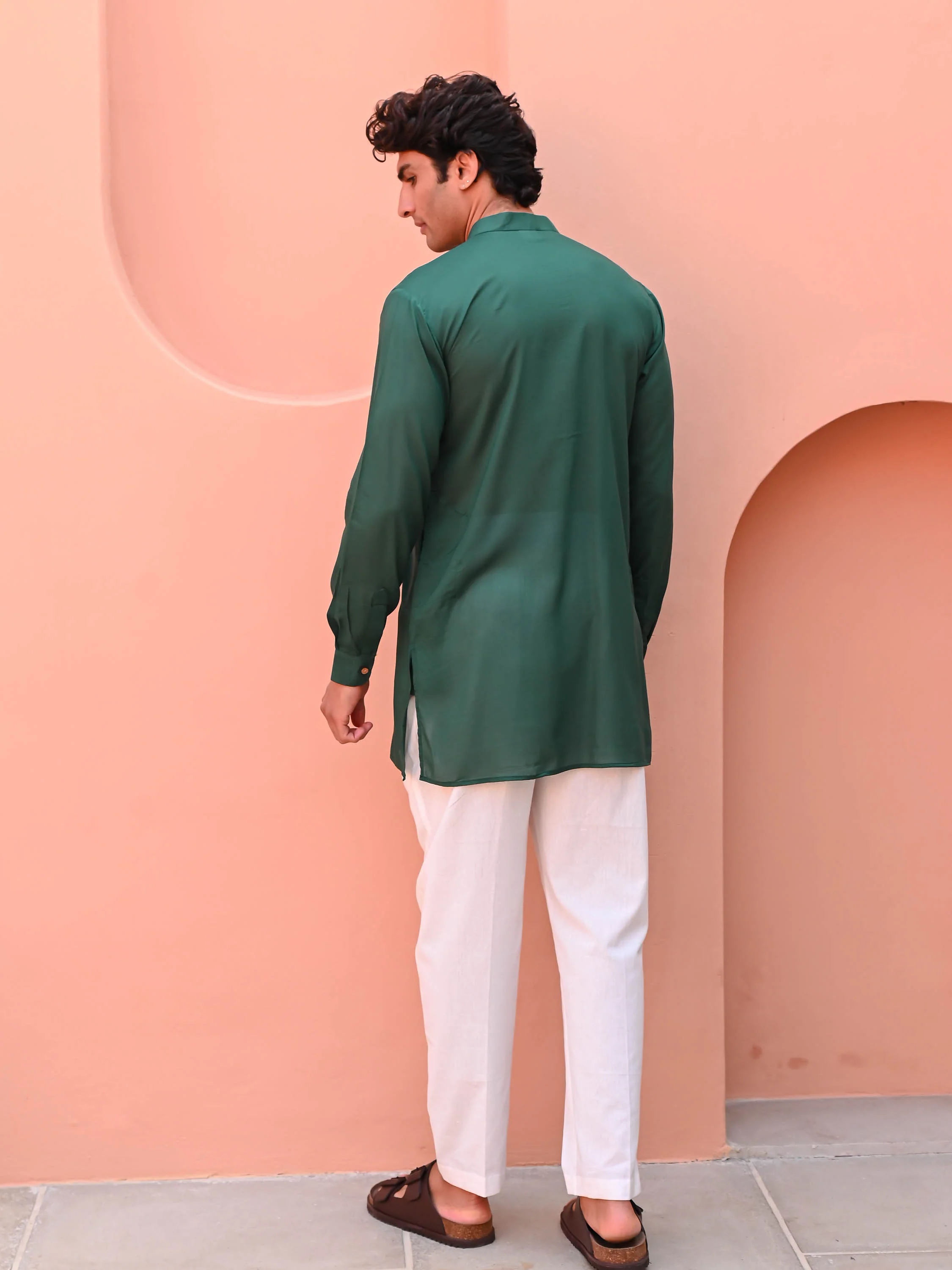 Deep Green Men Short Kurta - Woolfily
