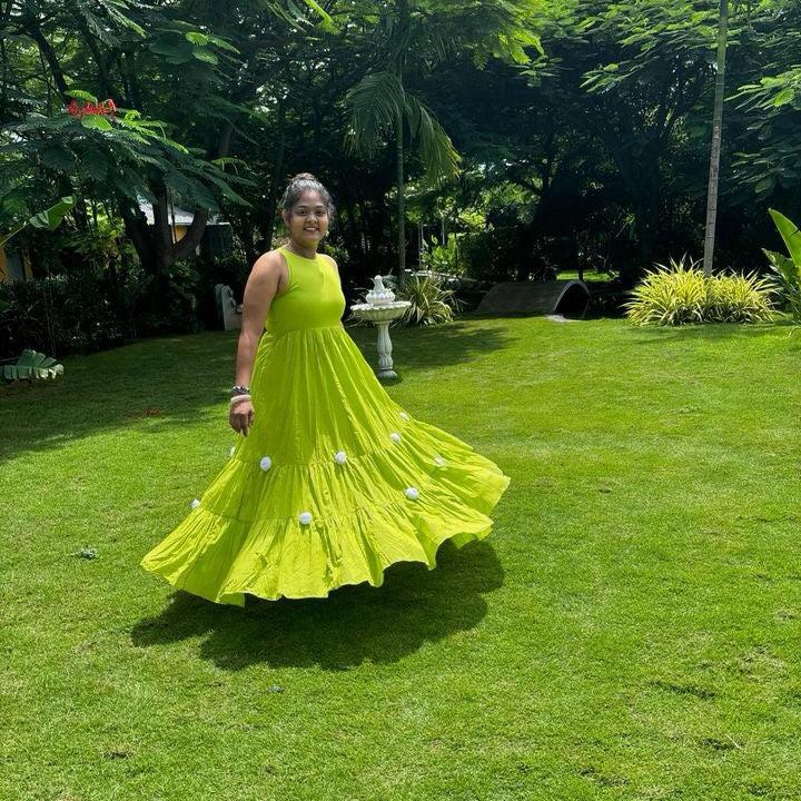 Bunaai Parrot Green Pompom Dress - Woolfily