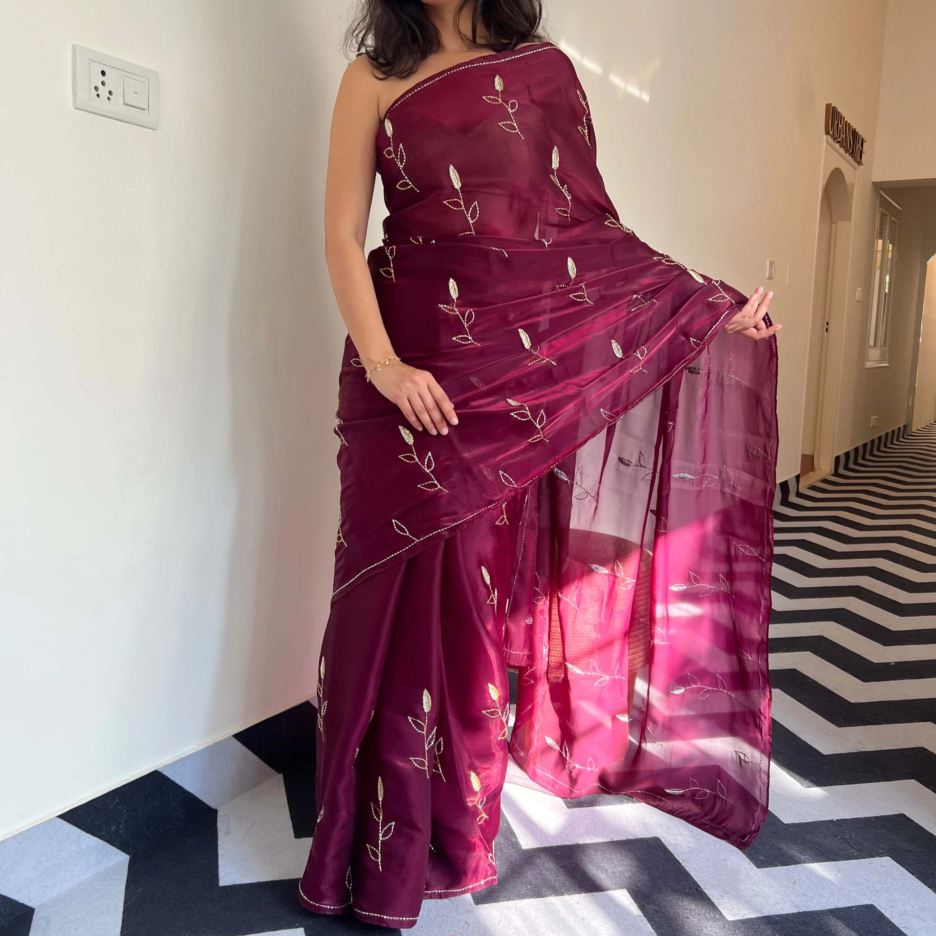 Berry Bliss Tissue Saree - Woolfily