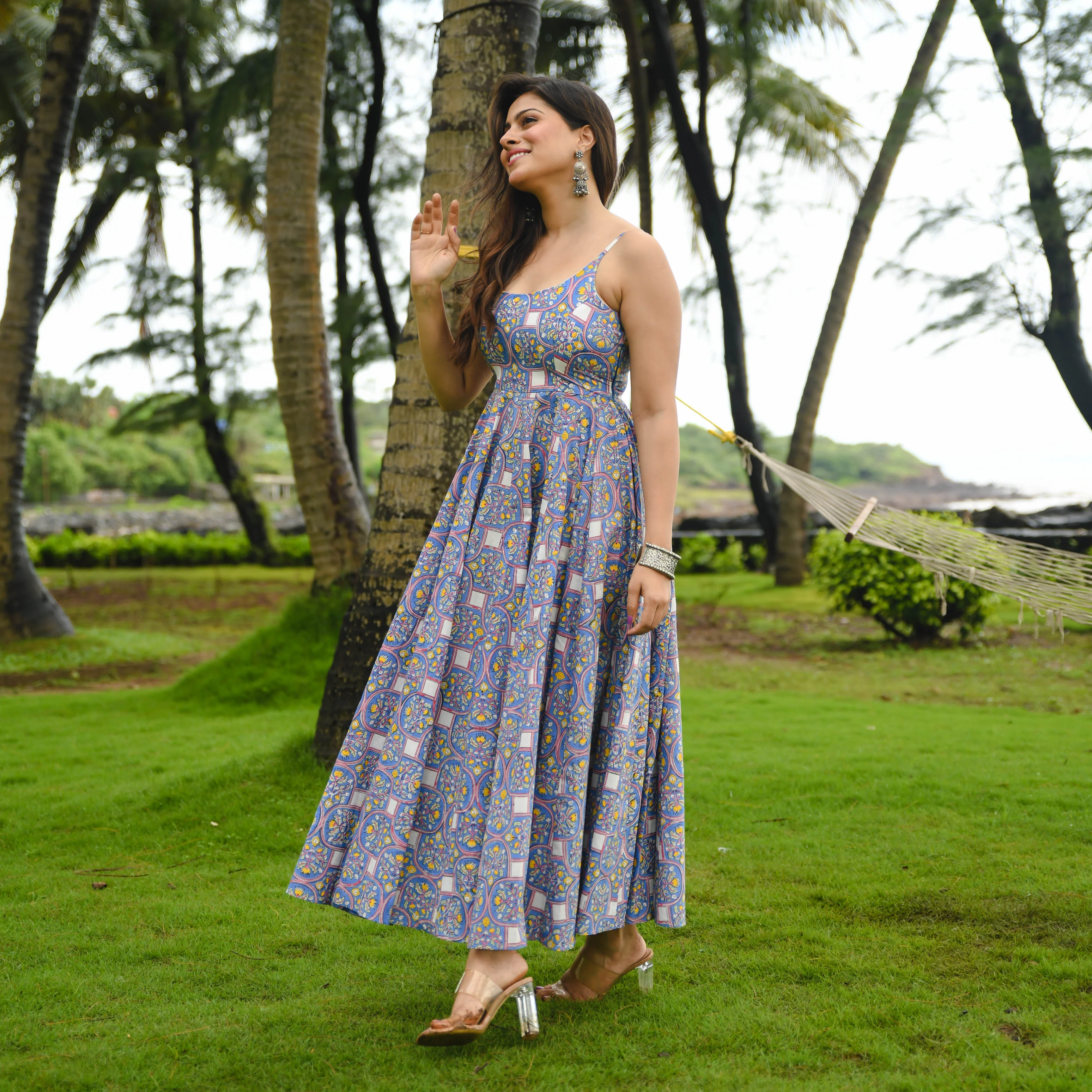 Bunaai Baleine Blue Printed Cotton Dress - Woolfily