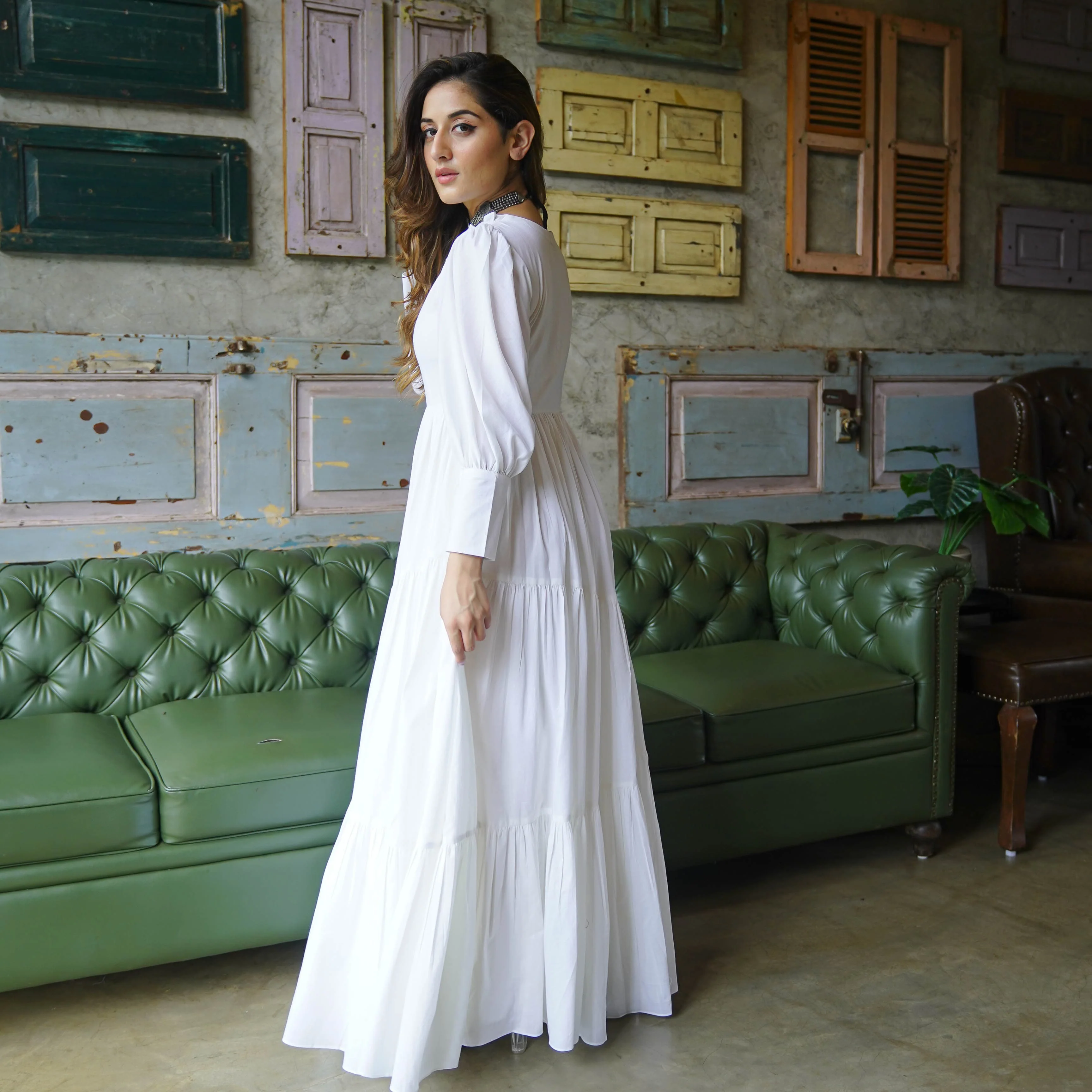 Bunaai Pure White Cotton Maxi Dress - Woolfily