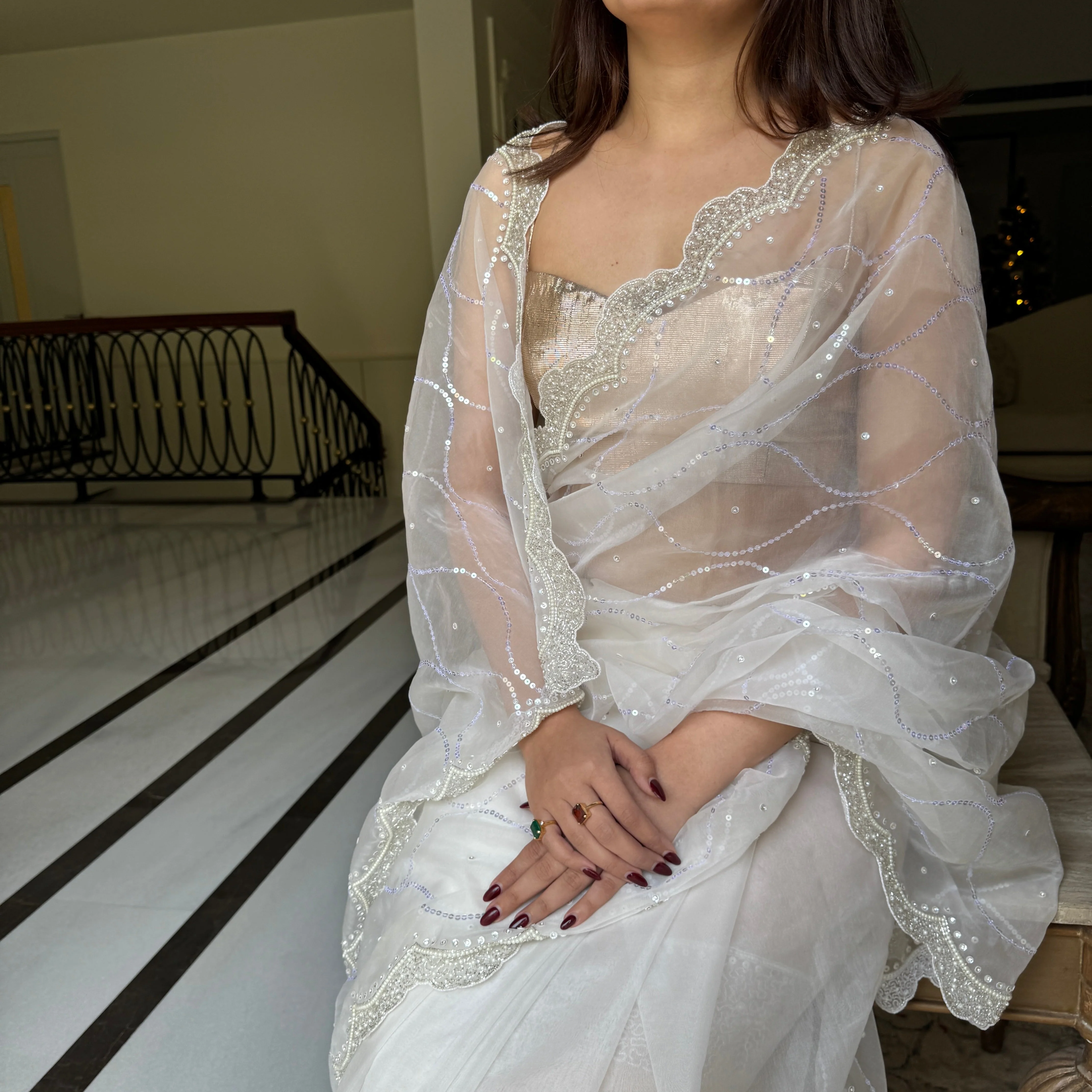 Cloud Drape Organza Saree - Woolfily