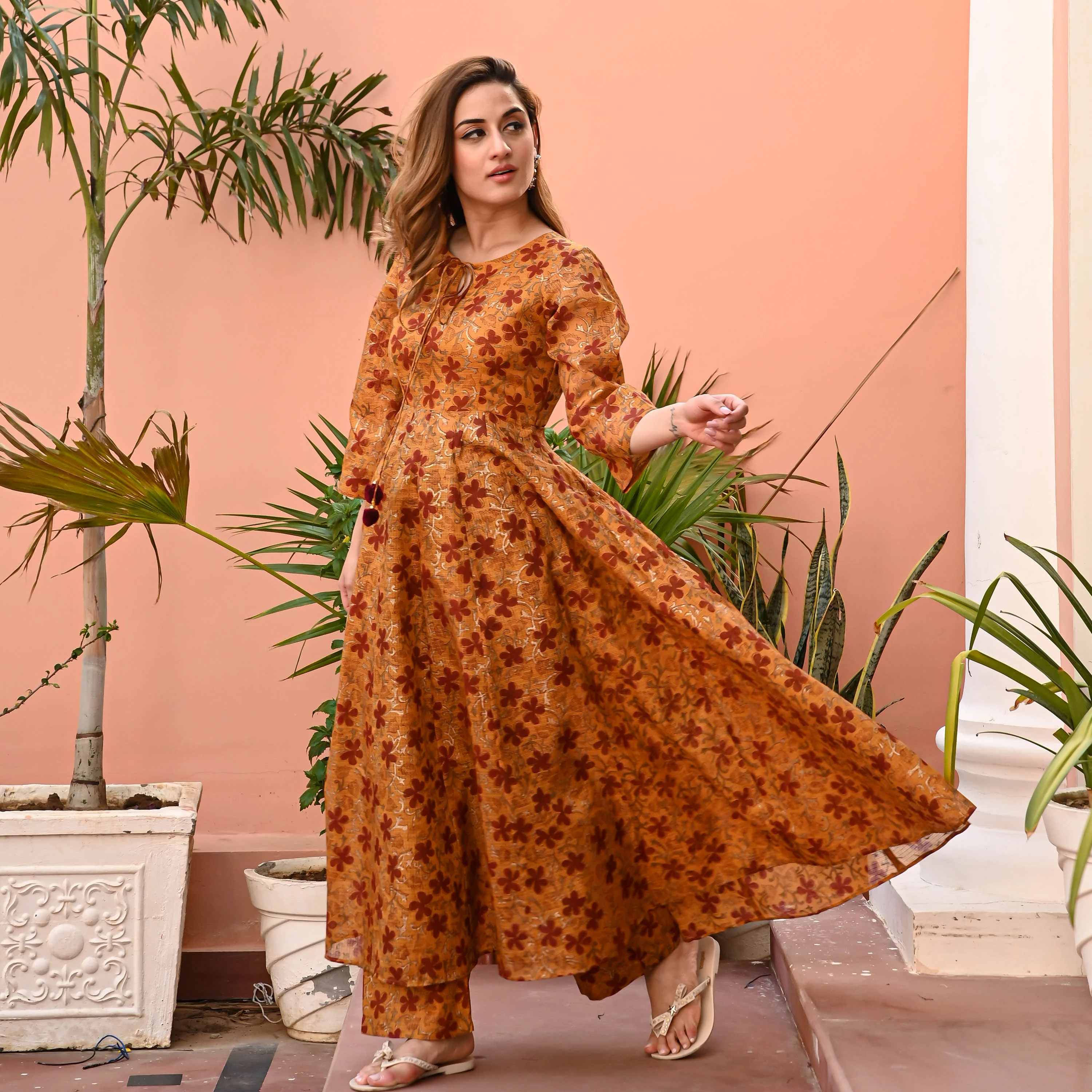 Mustard Maroon Kurta Set - Woolfily