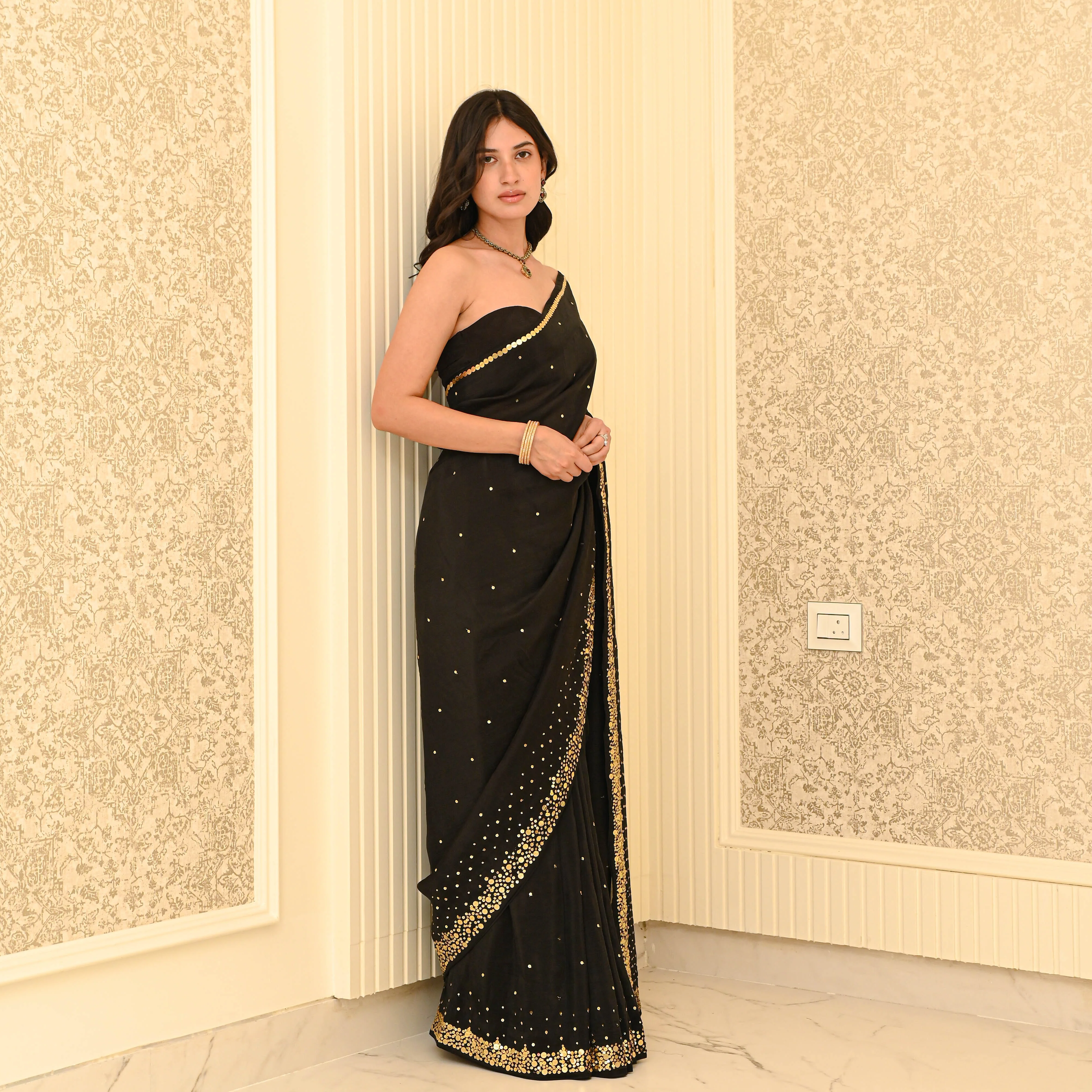 Charmed Black Organza Saree - Woolfily