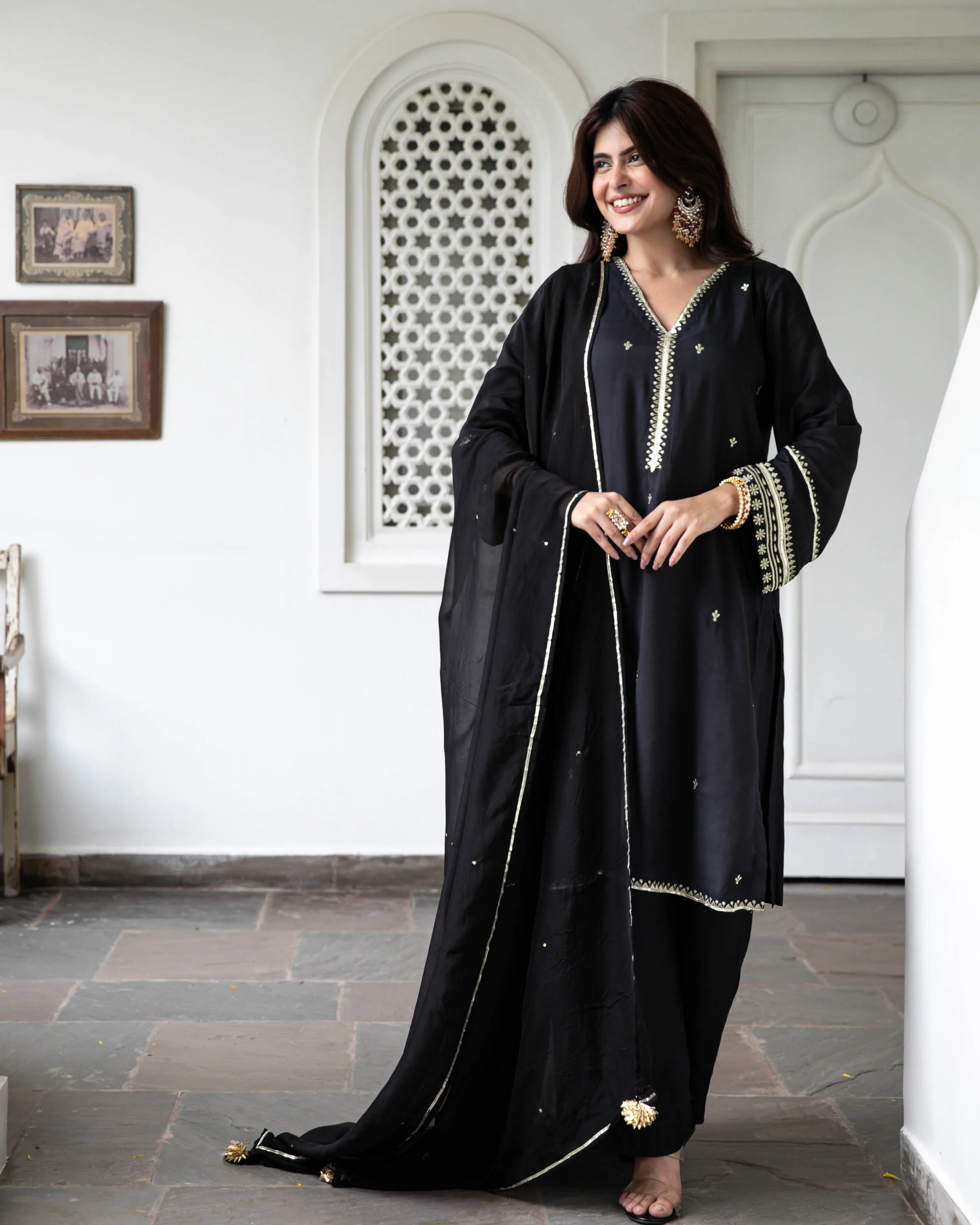 Black Gold Embroidered Suit Set - Woolfily