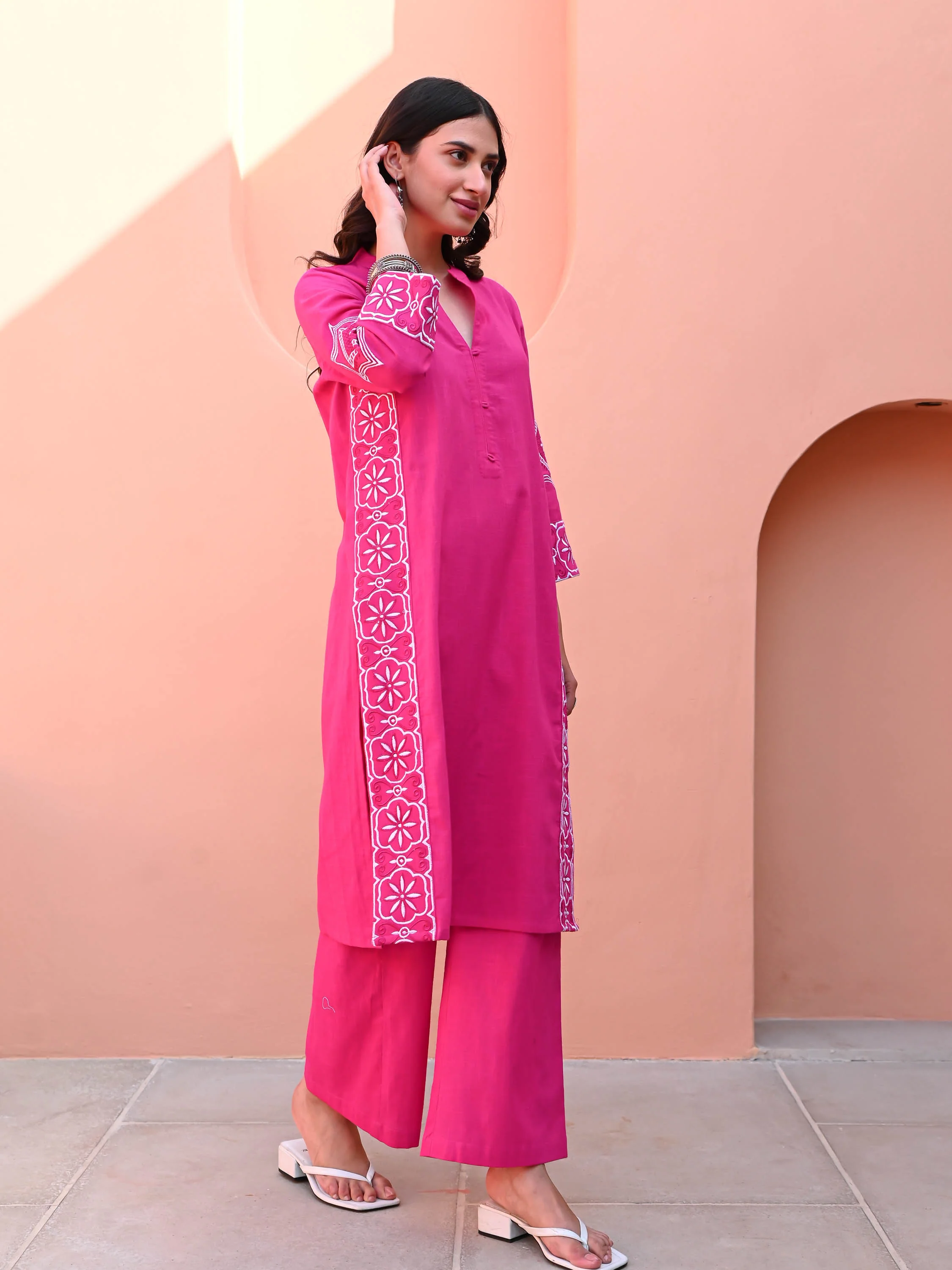 Aurora Pink Cotton Kurta Set - Woolfily