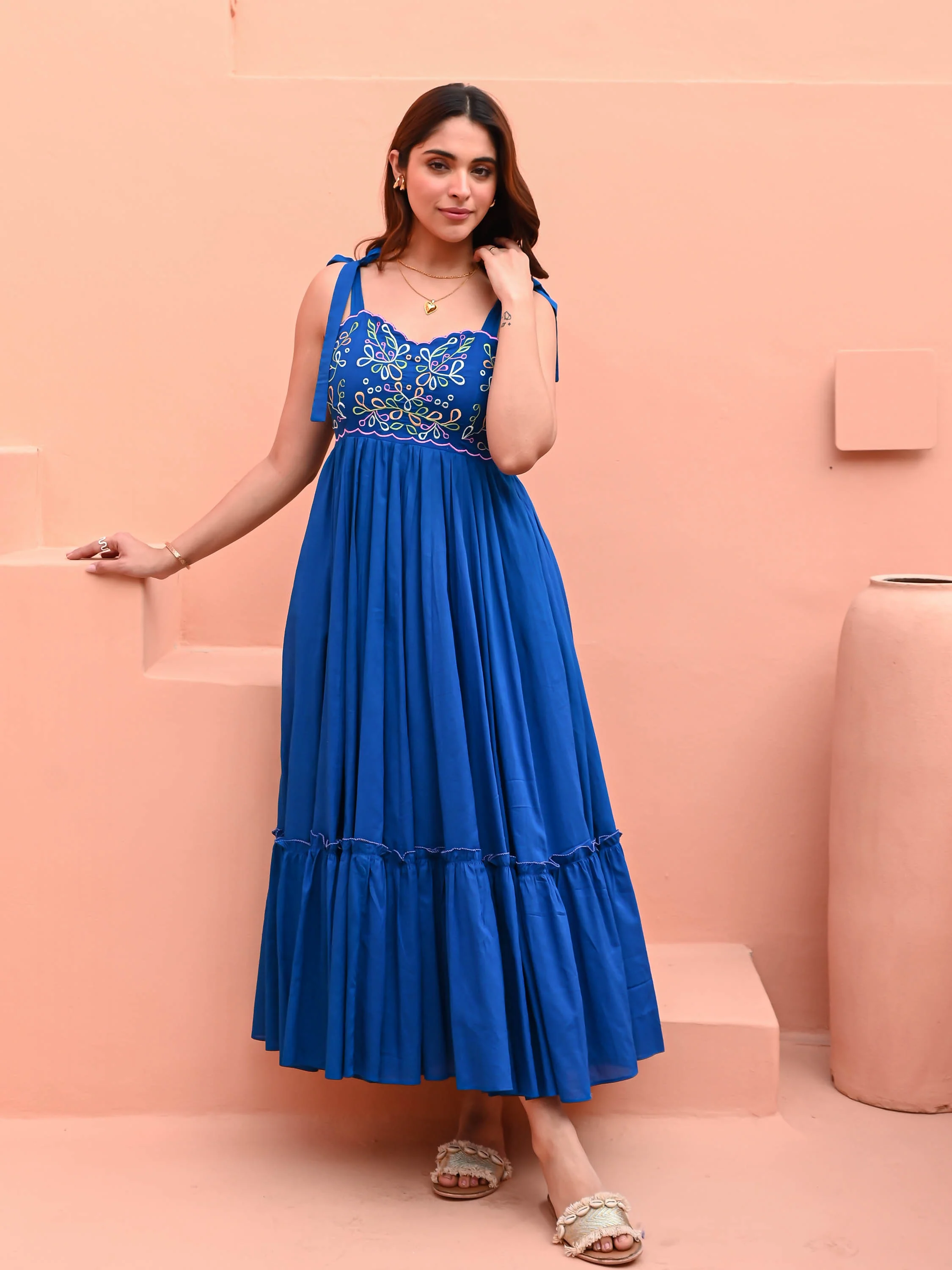 Dazzling Blue Cotton Dress - Woolfily