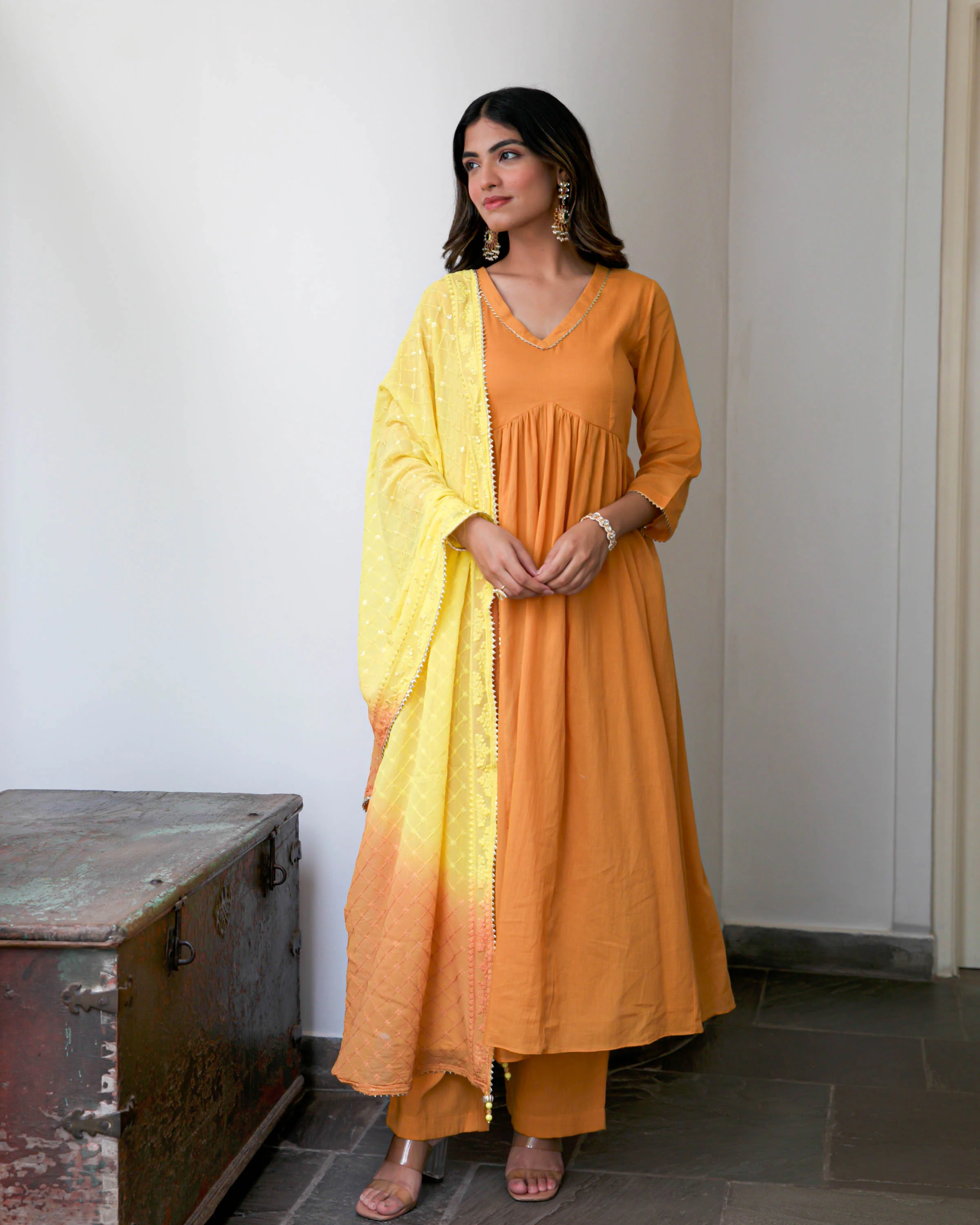 Yellow Rust Cotton Suit Set - Woolfily