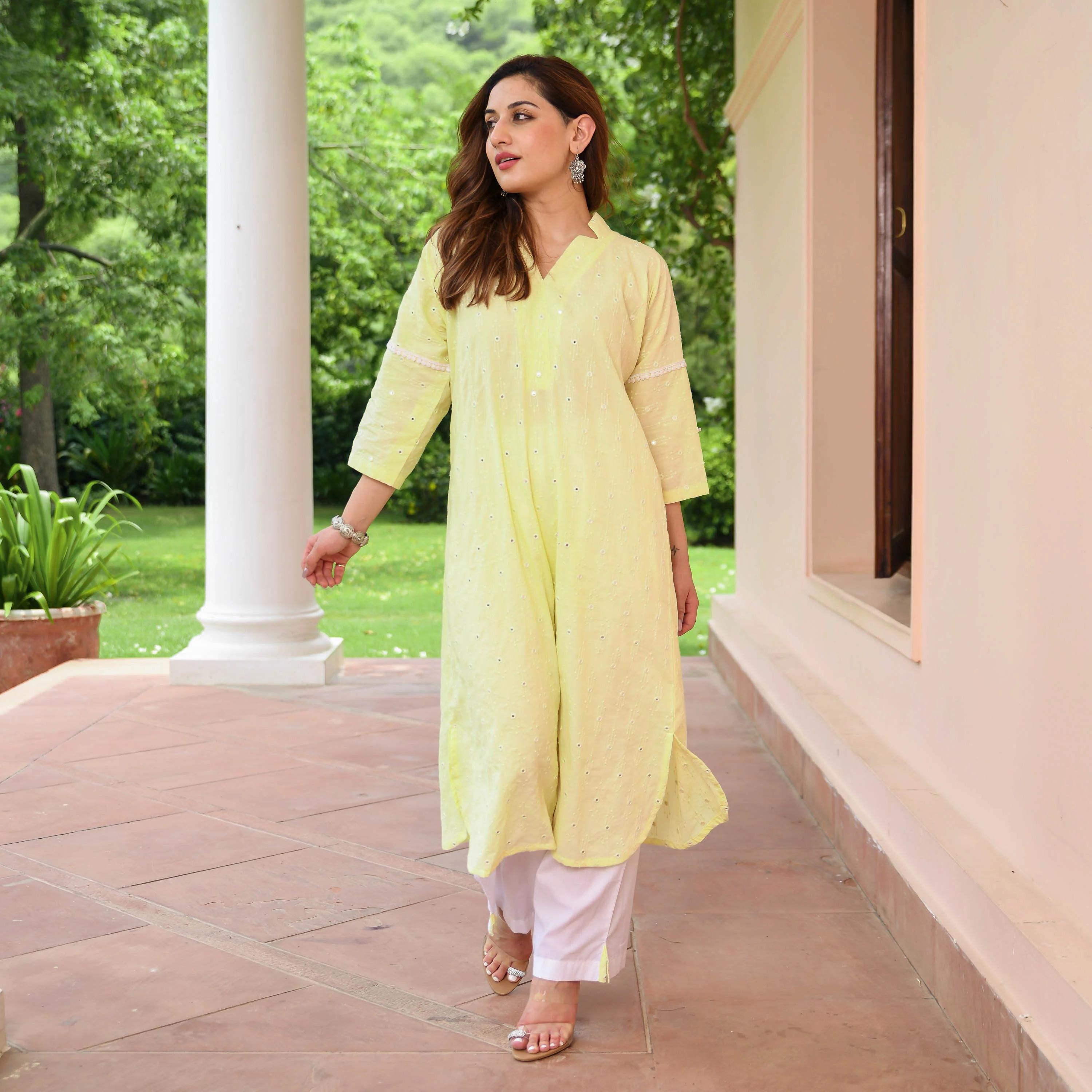 Yellow Embroidered Cotton Kurta Pants - Woolfily