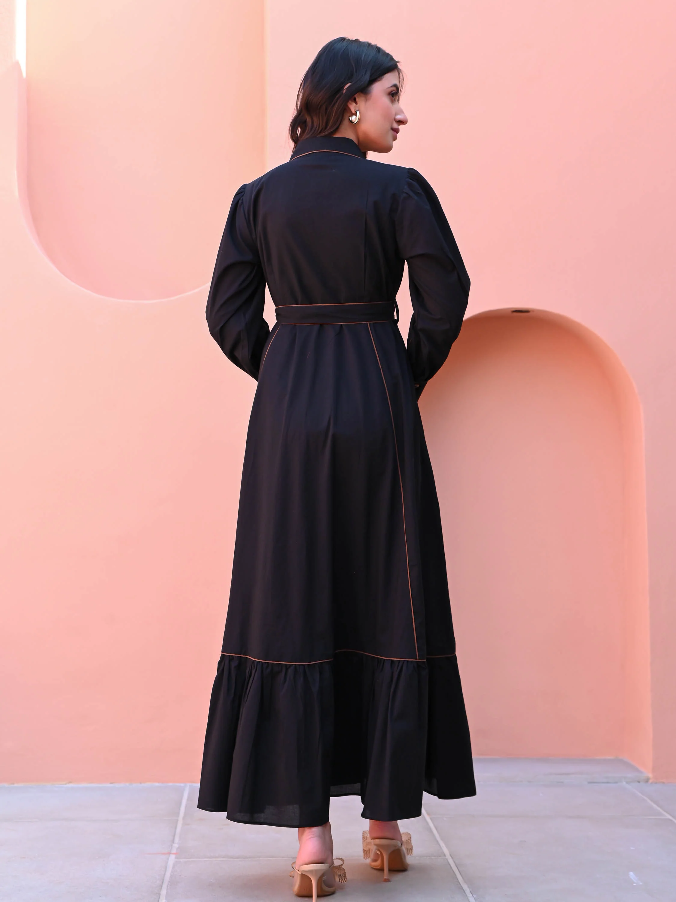 Black Cotton Shirt Dress - Woolfily