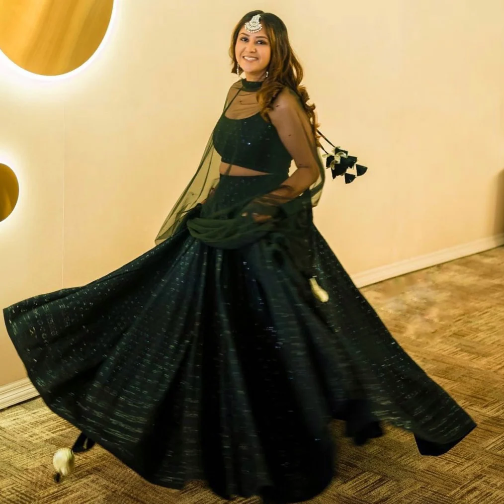 Bunaai Starry Night Chikankari Lehenga - Woolfily