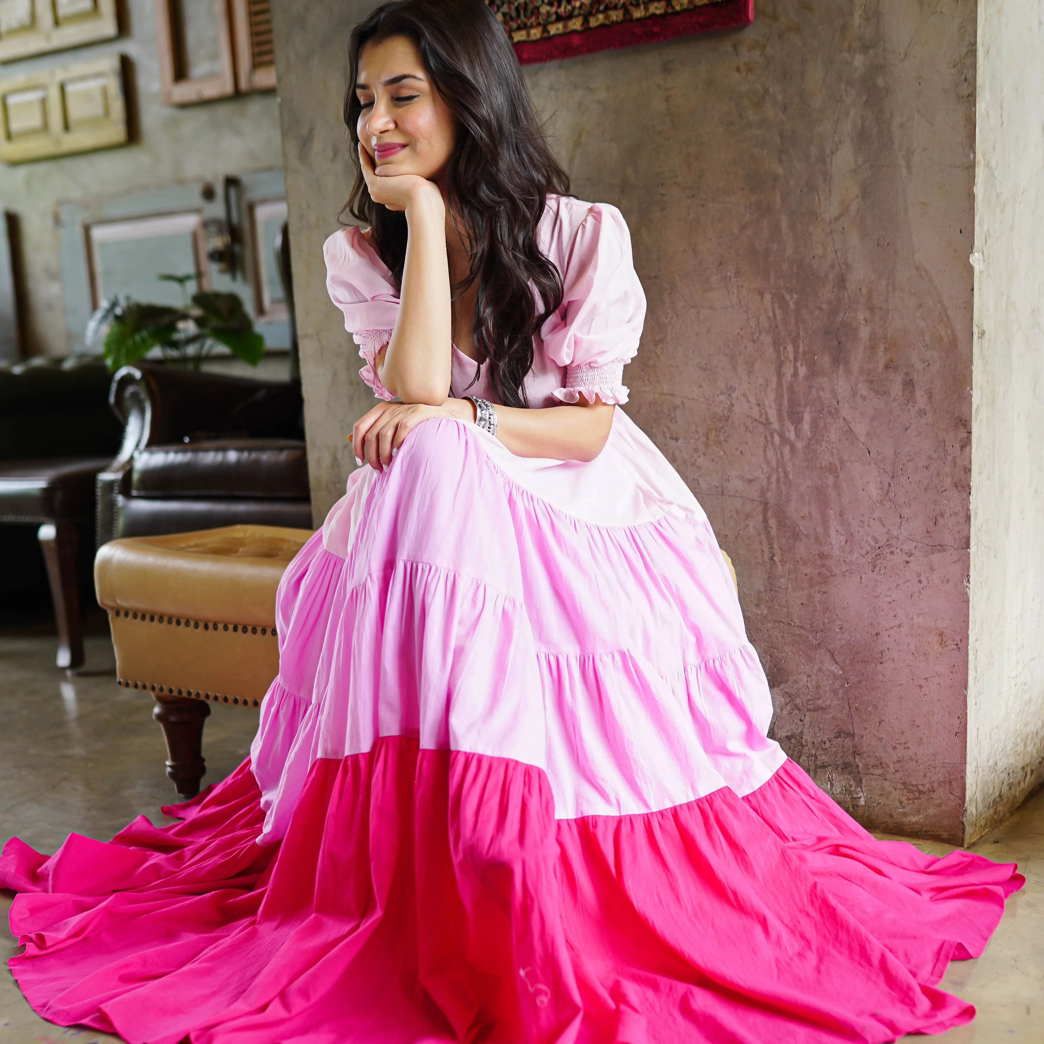 Shades Of Pink Cotton Maxi Dress - Woolfily