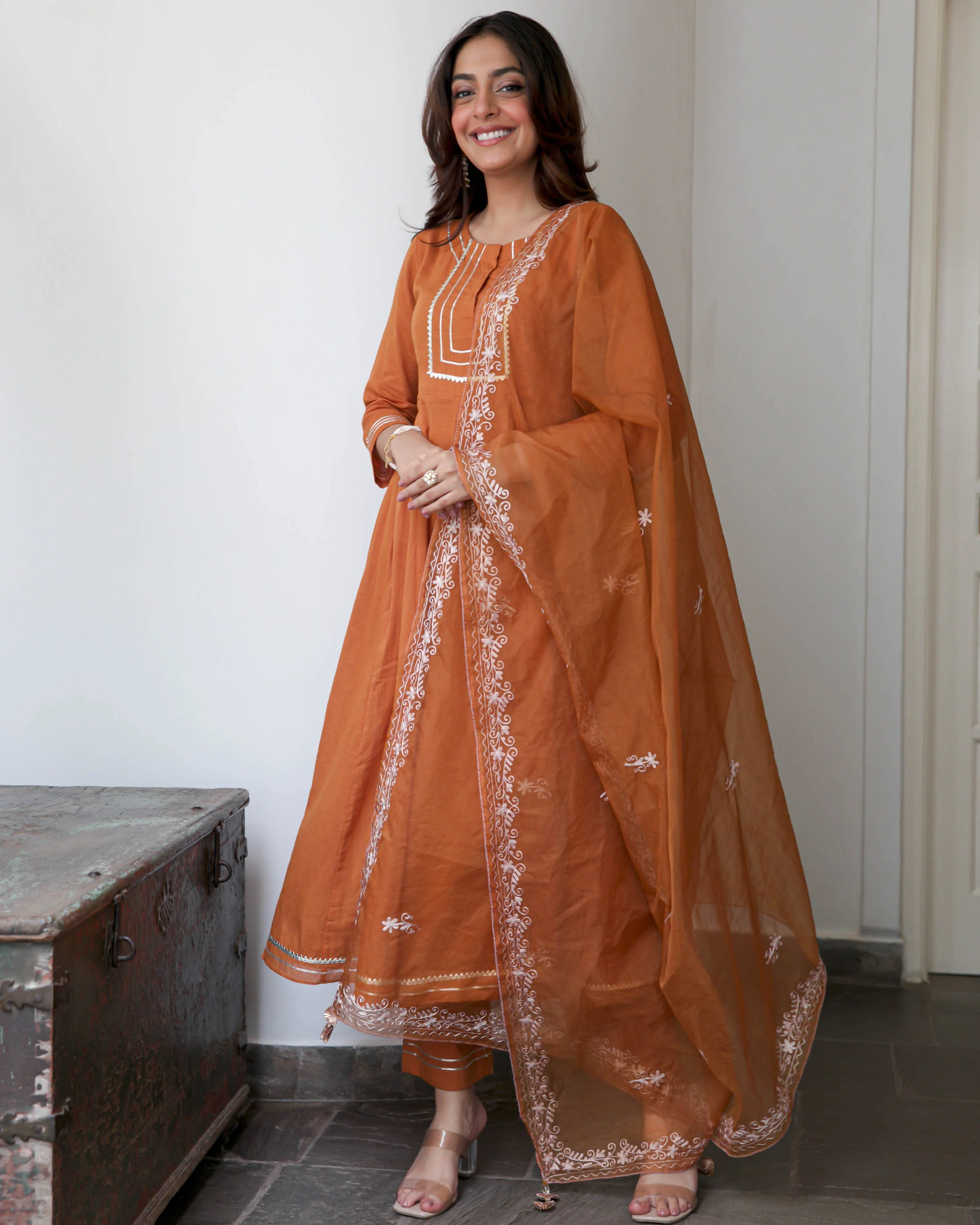 Rust Orange Cotton Suit Set - Woolfily