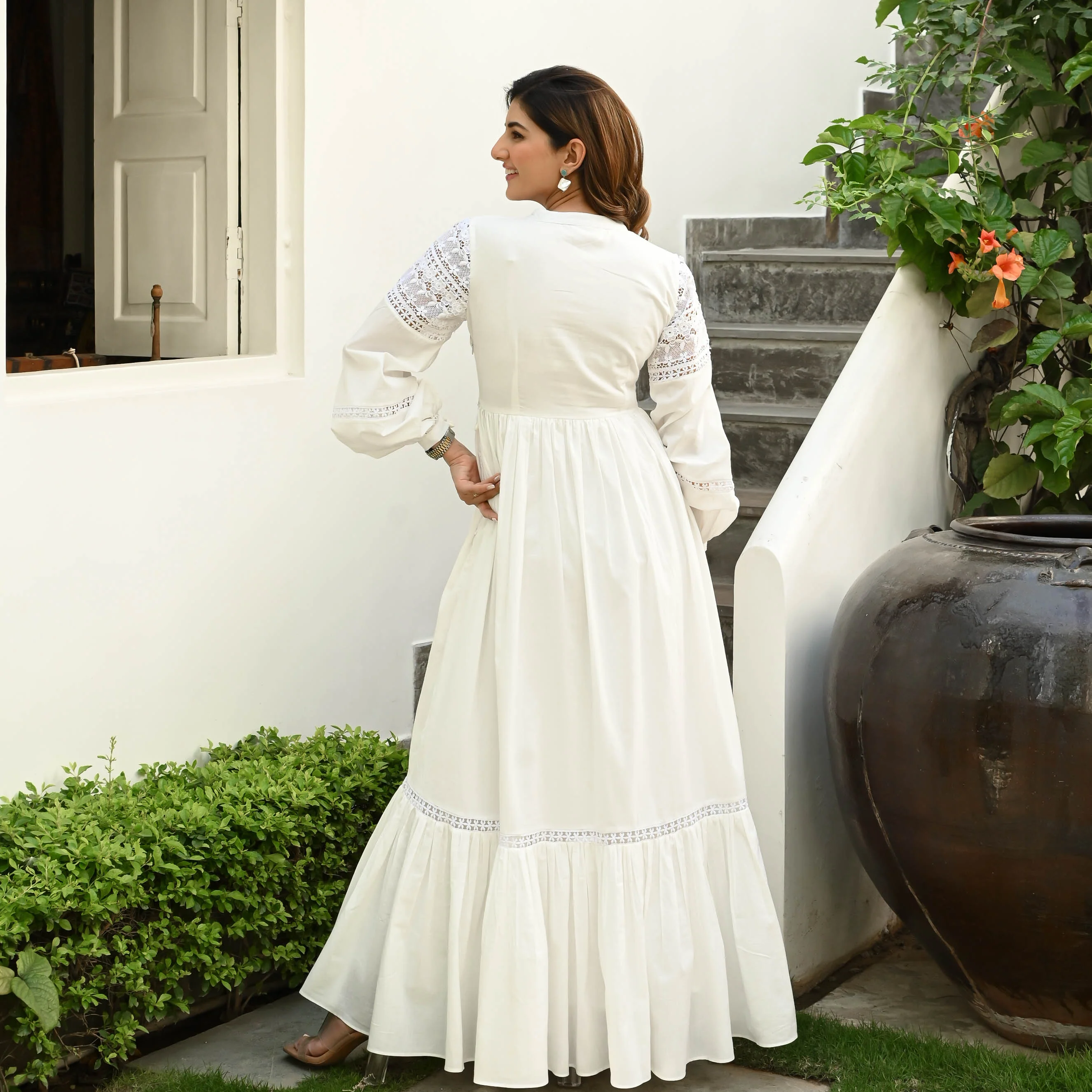 Bunaai Whimsical White Lace Cotton Dress - Woolfily