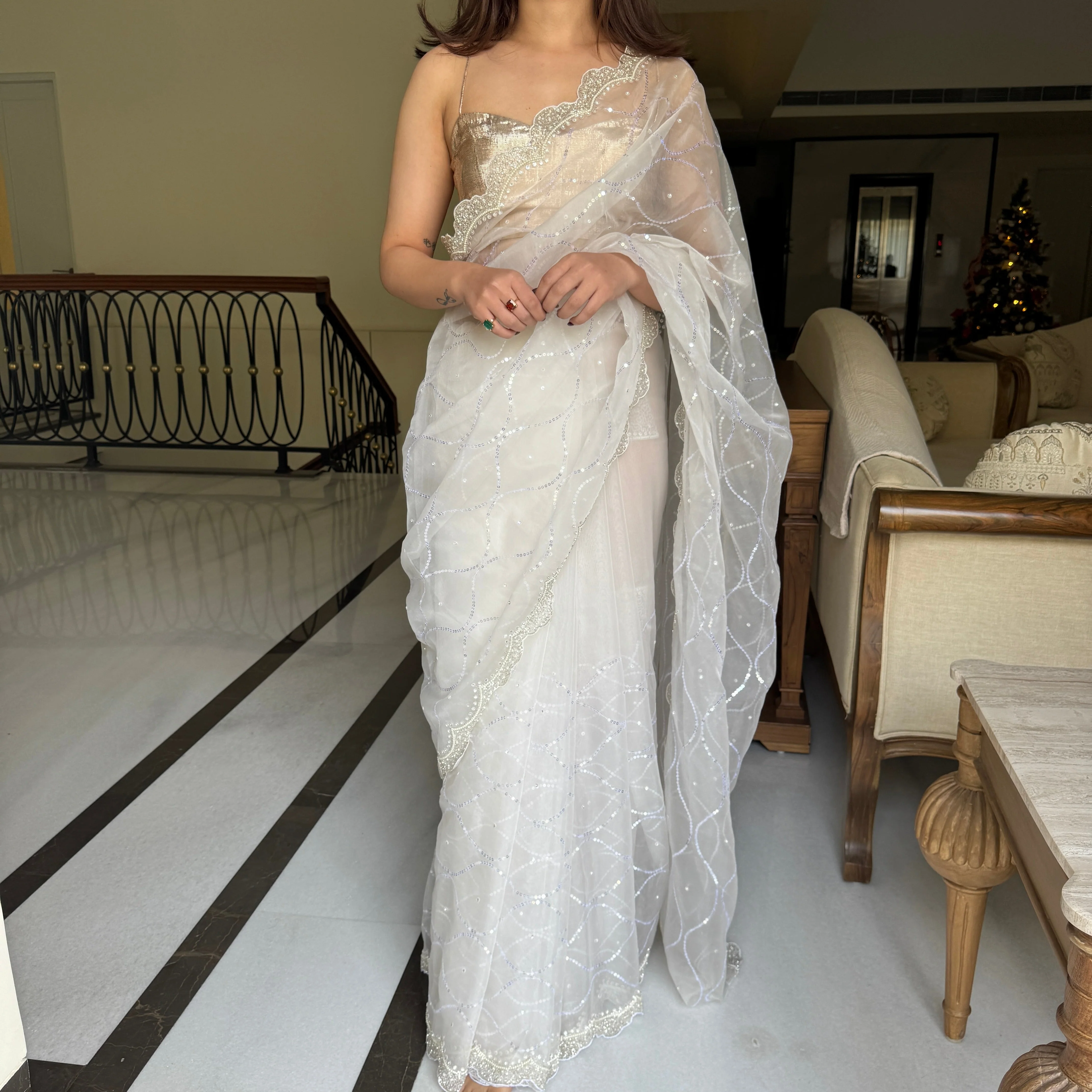 Cloud Drape Organza Saree - Woolfily